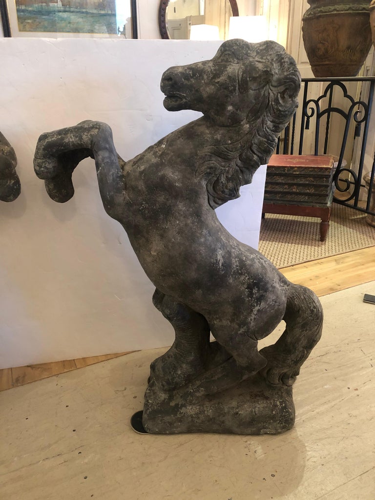 Impressive Pair of Large Vintage Statuesque Horse Garden Statues at