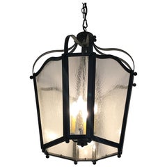 Impressive Large Wrought Iron and Vintage Glass Lantern