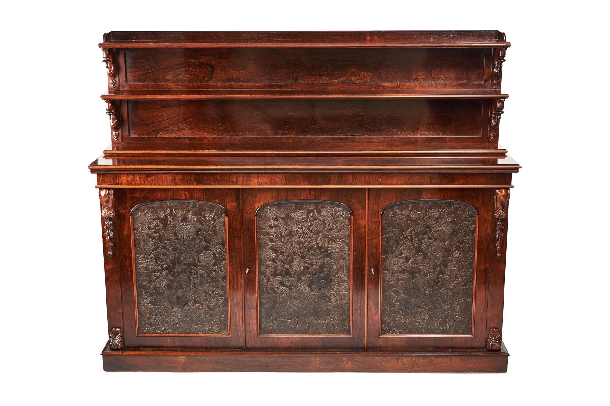 Polished Impressive Late Regency Goncalo Alves 3 door side cabinet For Sale