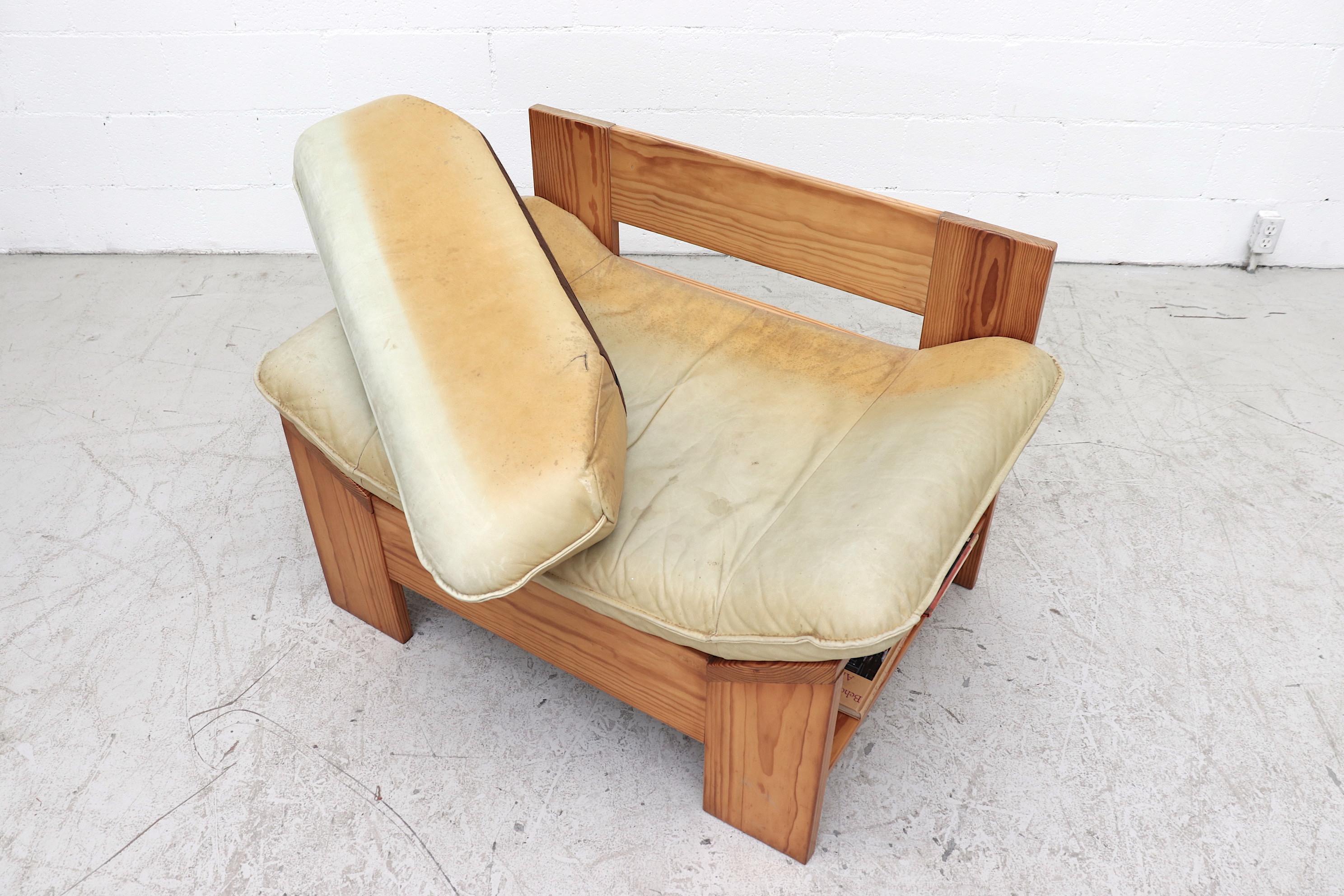 Impressive Leolux Pine and Leather Lounge Chair 1