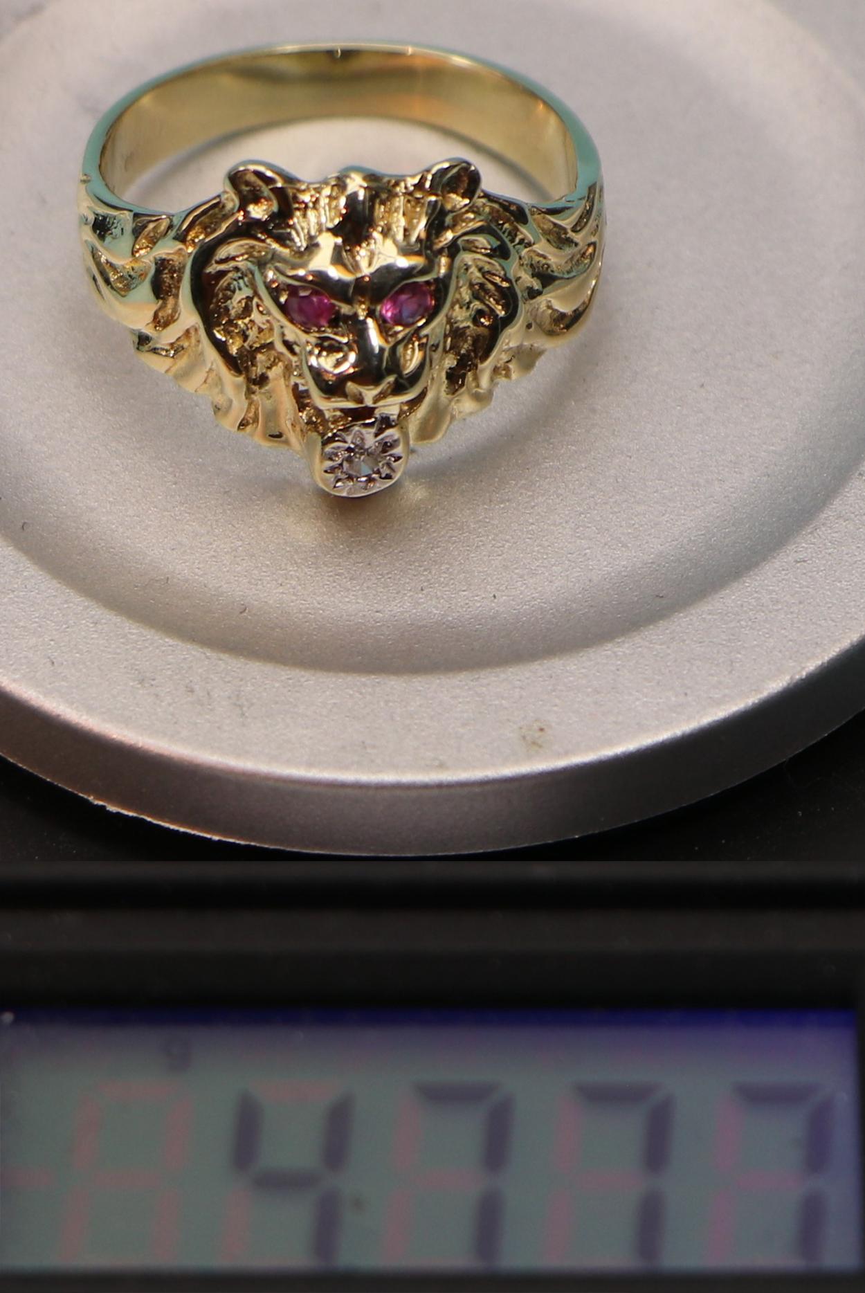 Beeindruckender Löwenkopf-Ring, Löwen-Ring, aus 585 Gold, Diamant und Rubinen im Angebot 4