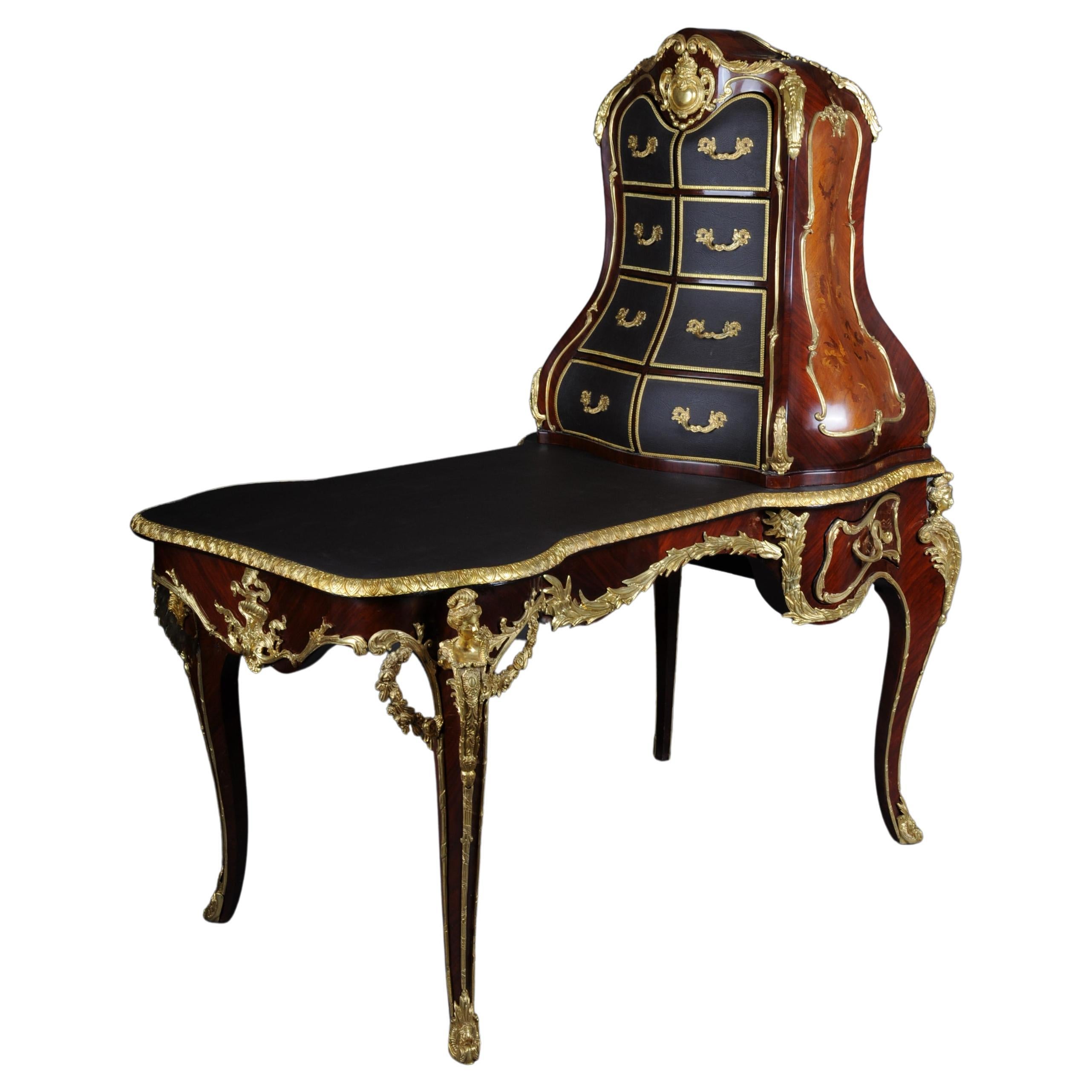 Impressionnante table de bureau/deception Louis XV, d'après F. Linke, Paris en vente