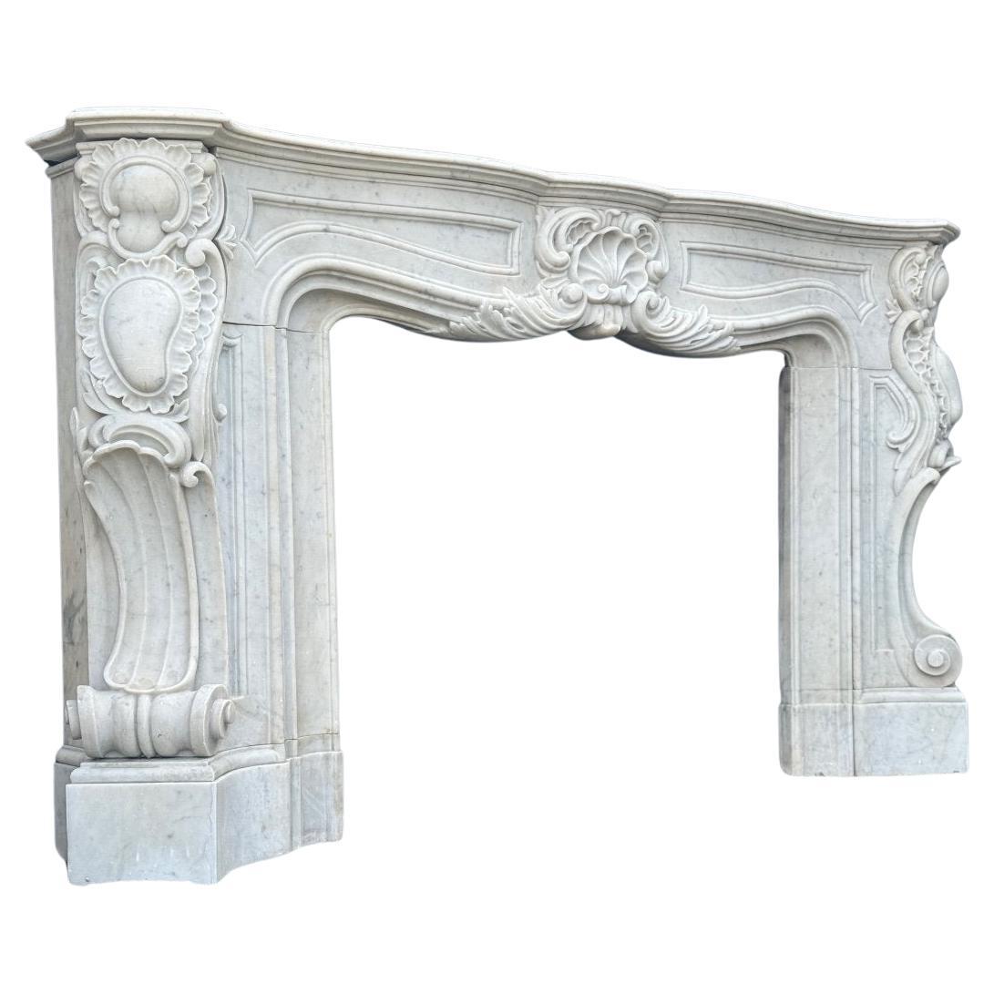 Impressive Louis XV Style Fireplace In Carrara Marble Circa 1880 For Sale