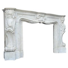 Antique Impressive Louis XV Style Fireplace In Carrara Marble Circa 1880