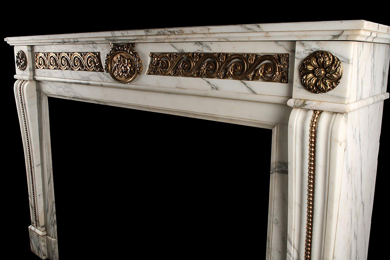 Hand-Carved Impressive Louis XVI Regency Fireplace Mantel For Sale