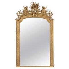 Antique Impressive Louis XVI Style Carved Giltwood and Gesso Mirror, French, circa 1890