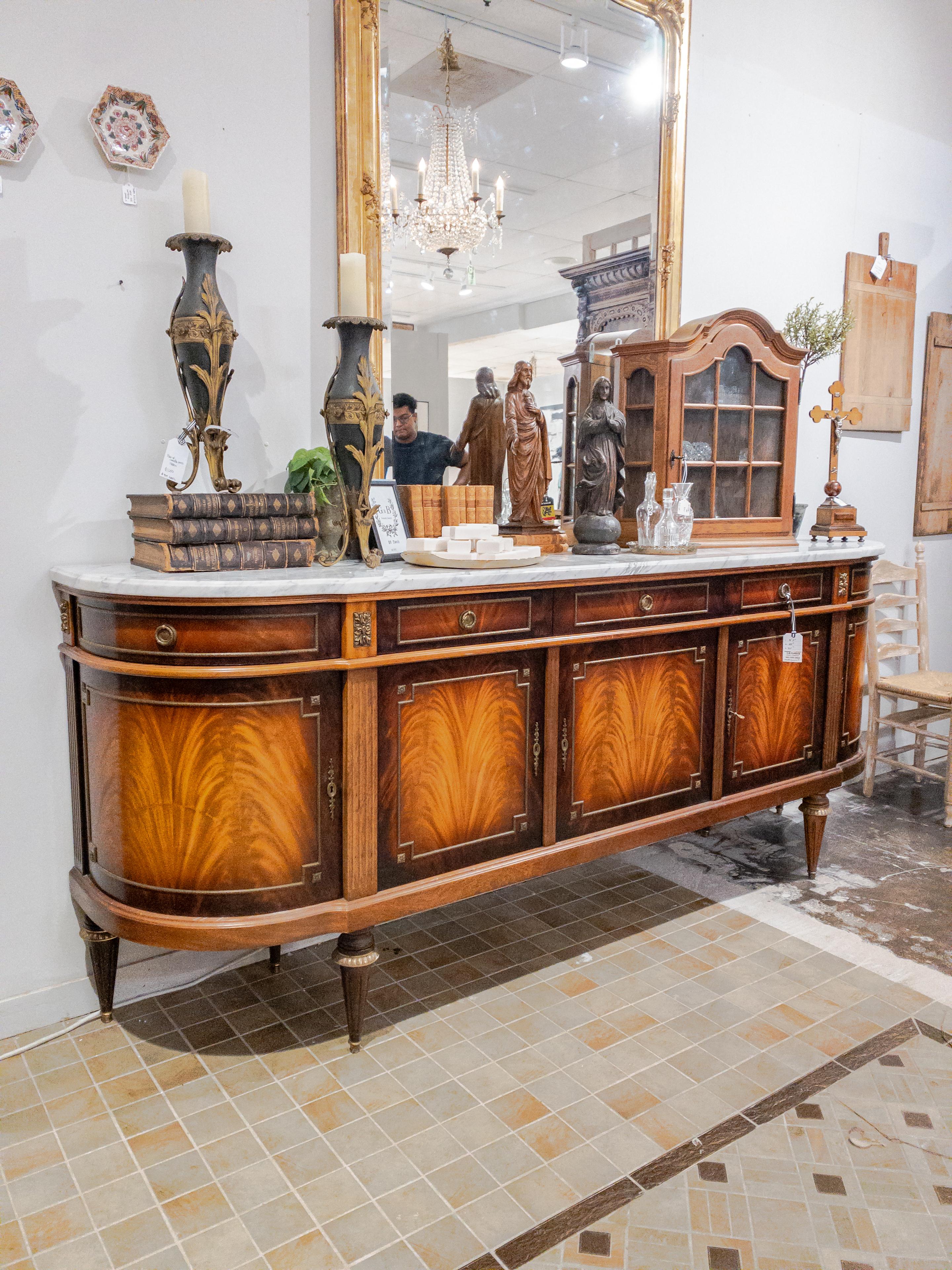 French Impressive Louis XVI Style Marble and Mahogany Buffet For Sale