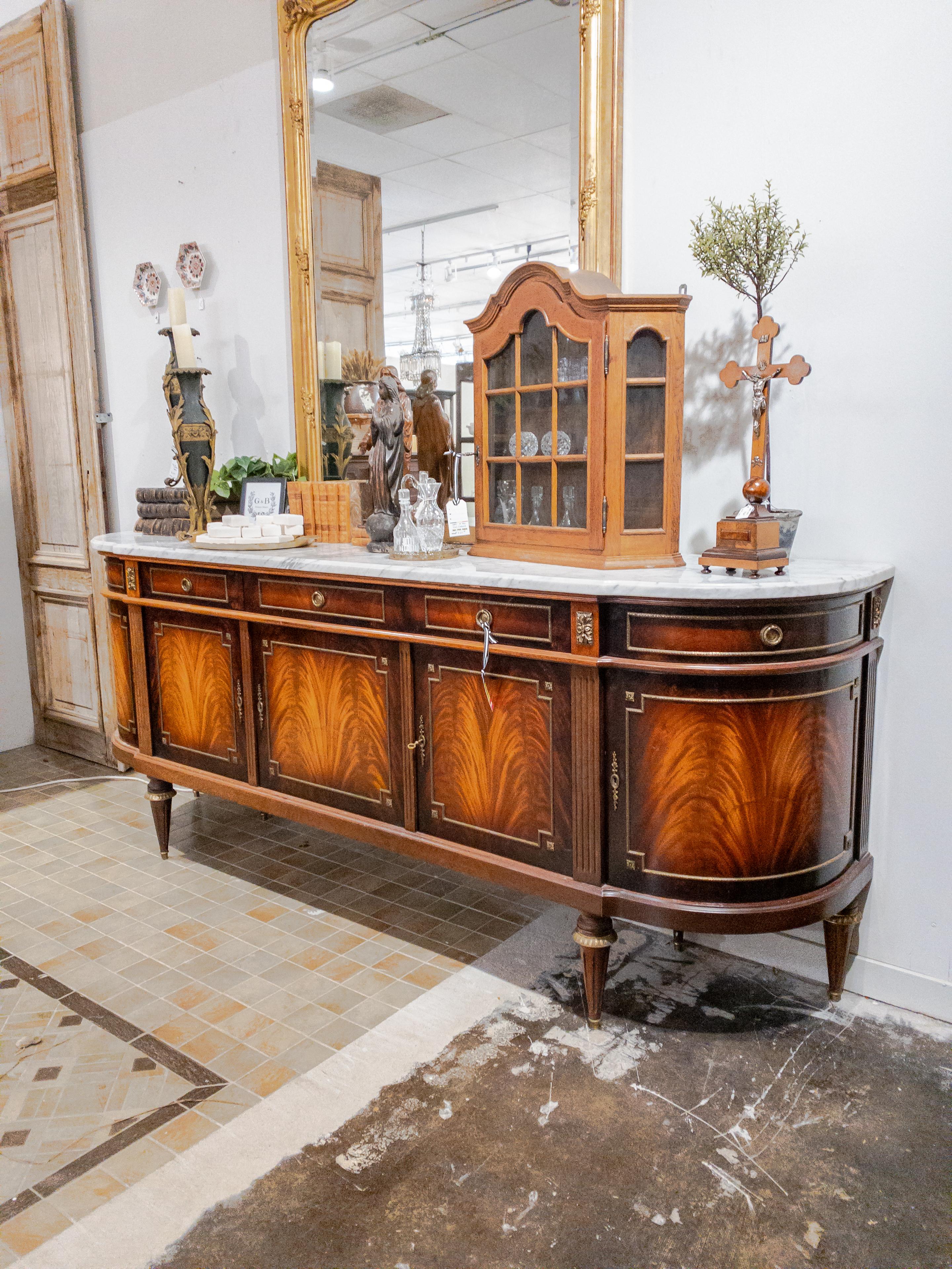 Impressive Louis XVI Style Marble and Mahogany Buffet In Good Condition For Sale In Houston, TX
