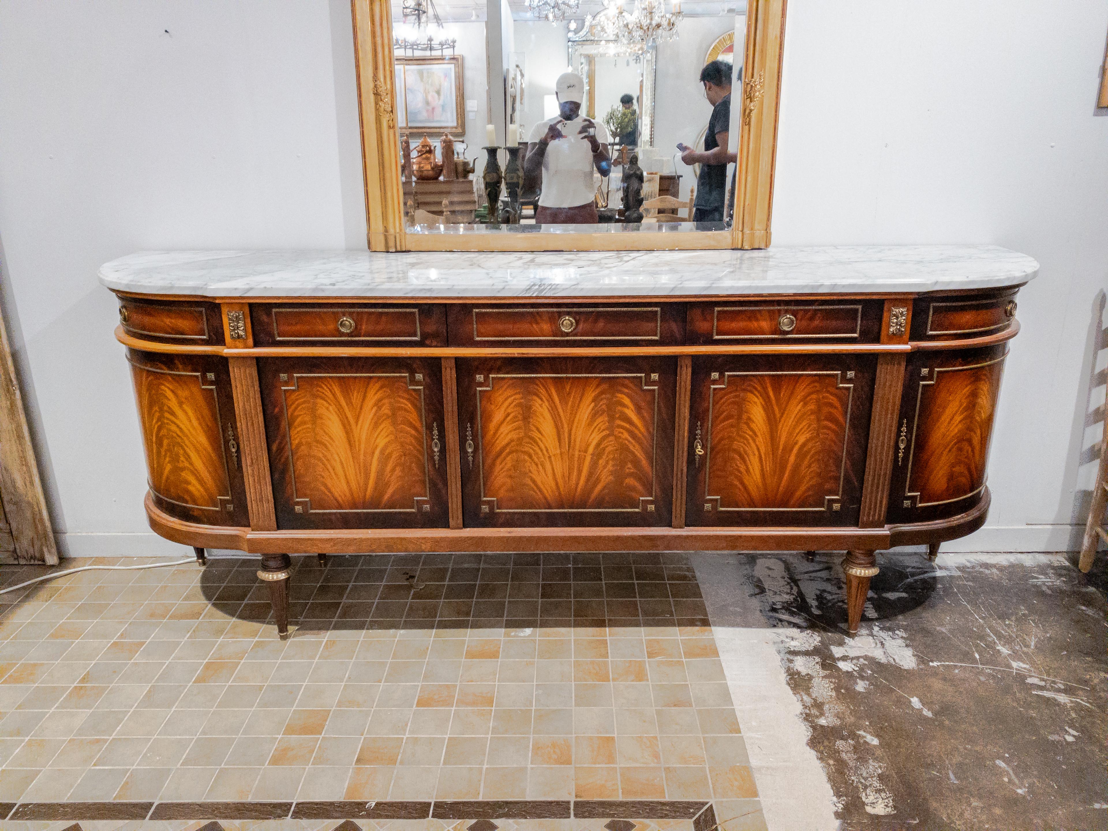 20th Century Impressive Louis XVI Style Marble and Mahogany Buffet For Sale