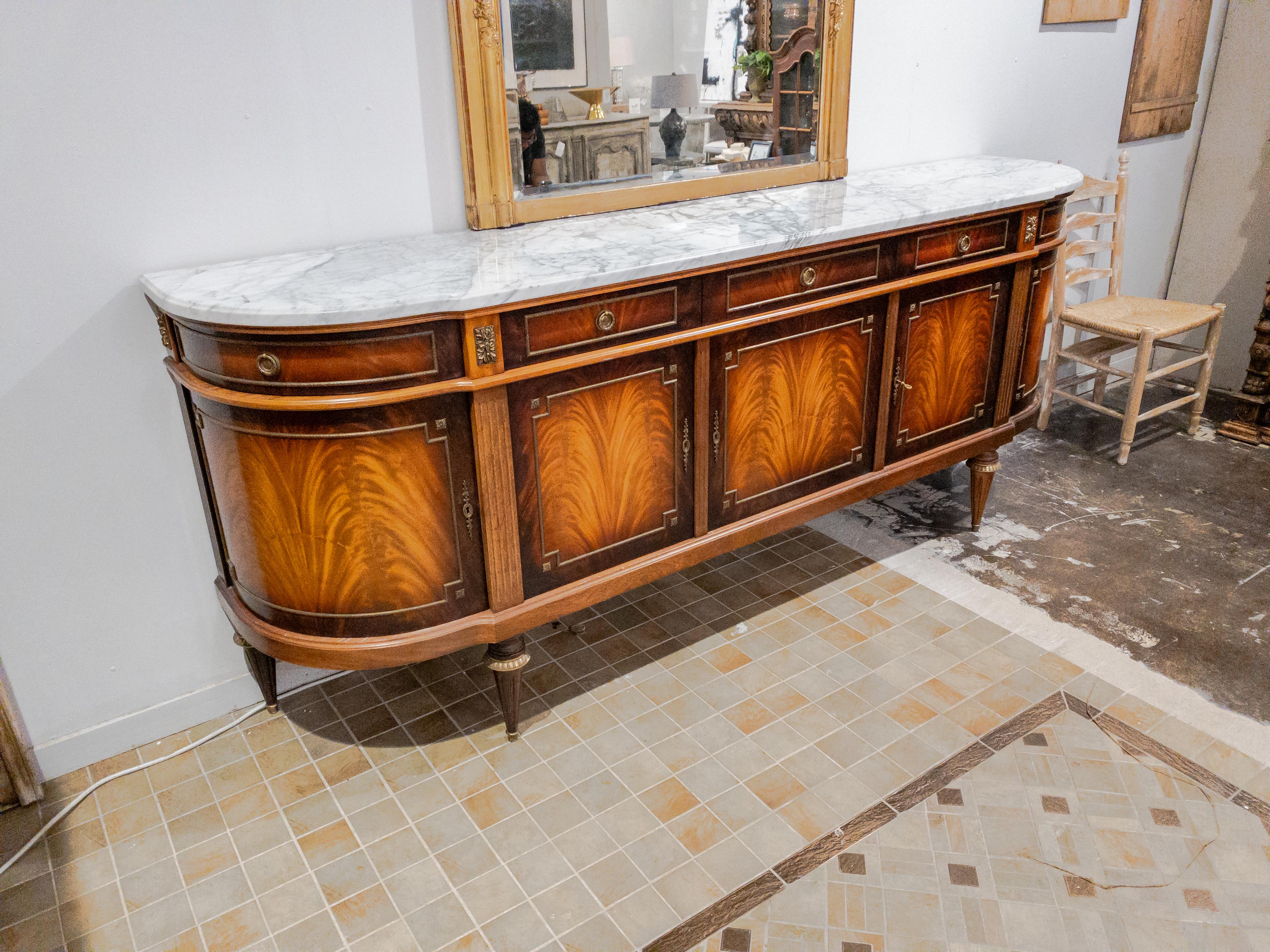 Impressive Louis XVI Style Marble and Mahogany Buffet For Sale 1