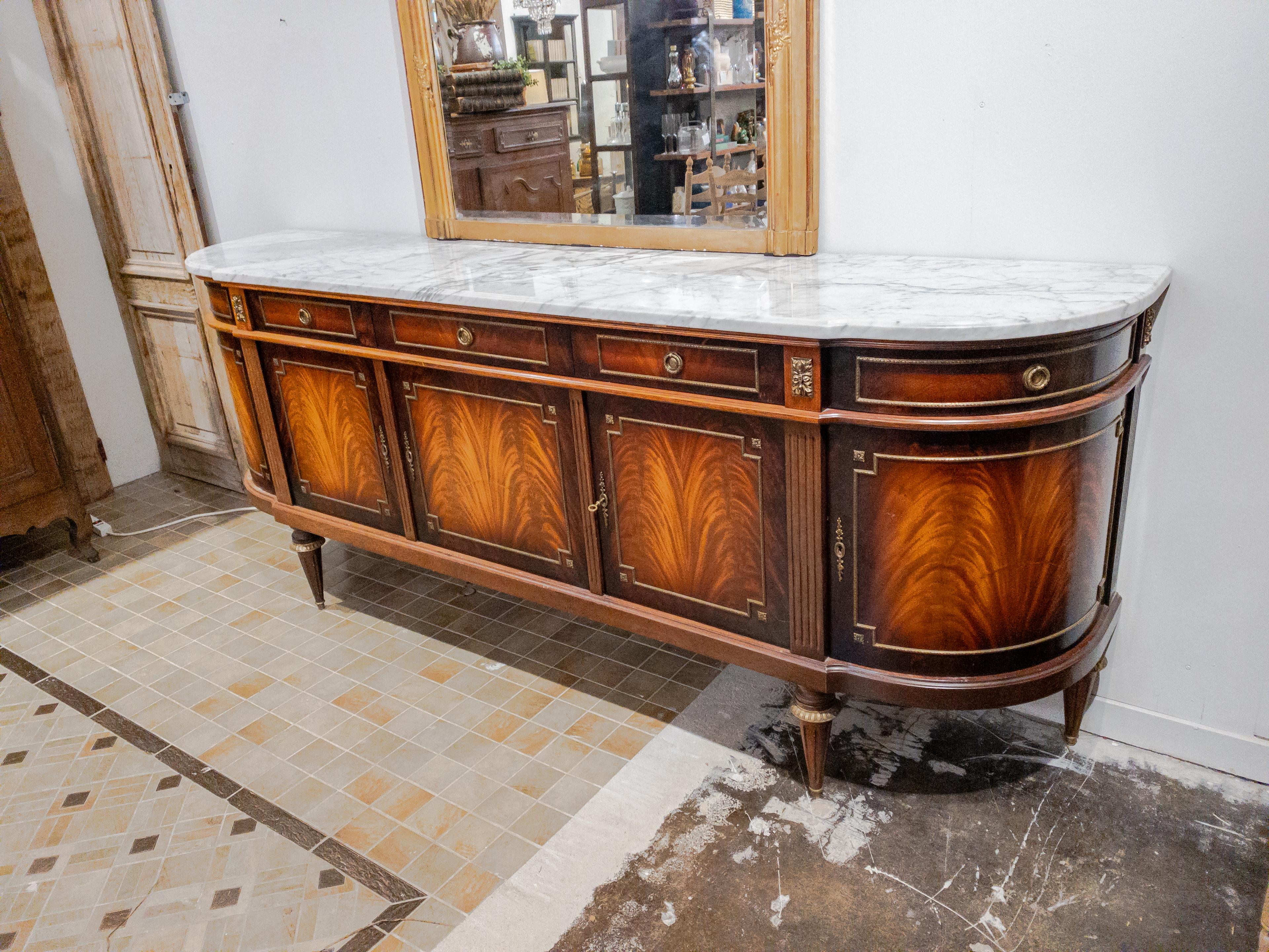 Impressive Louis XVI Style Marble and Mahogany Buffet For Sale 2