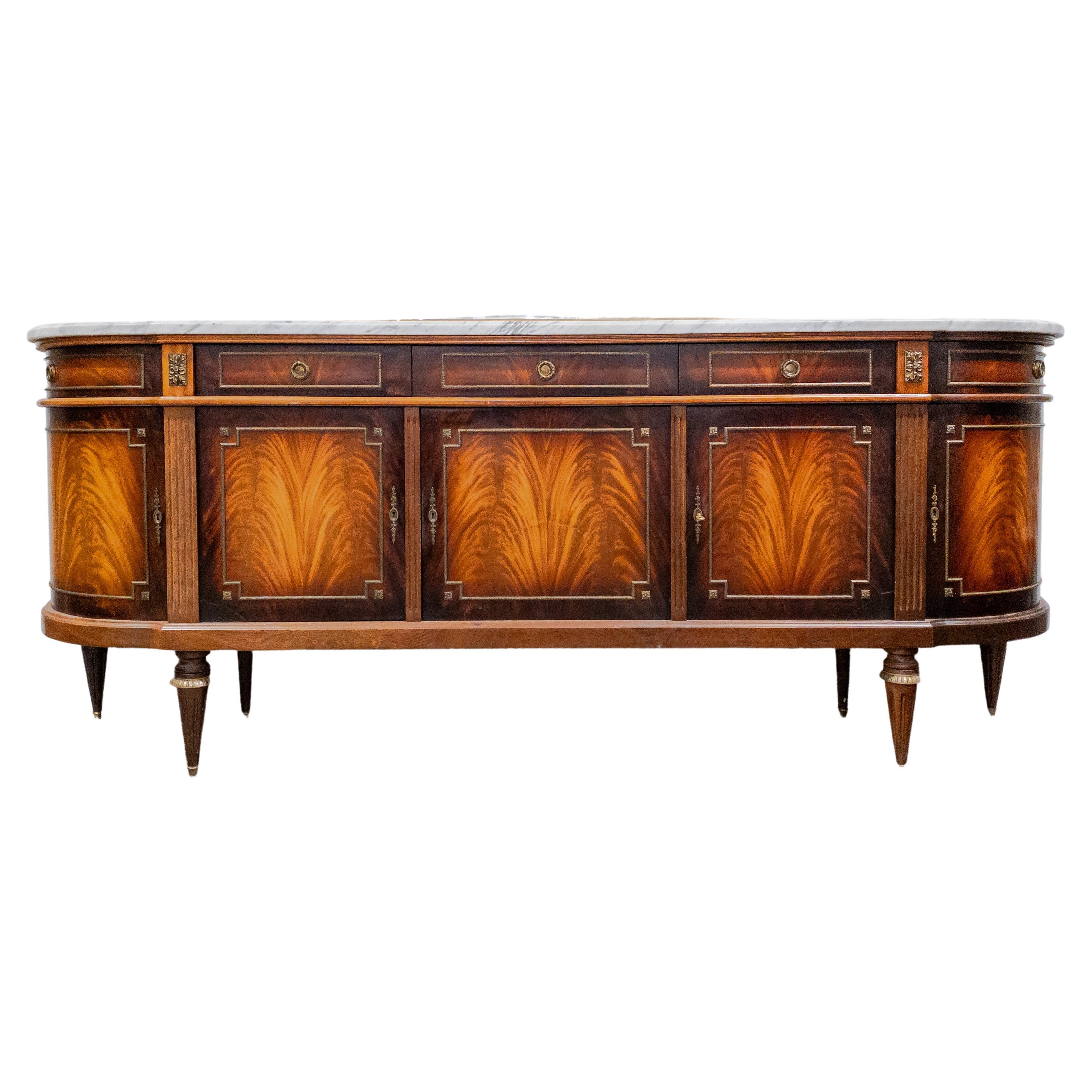 Impressive Louis XVI Style Marble and Mahogany Buffet For Sale