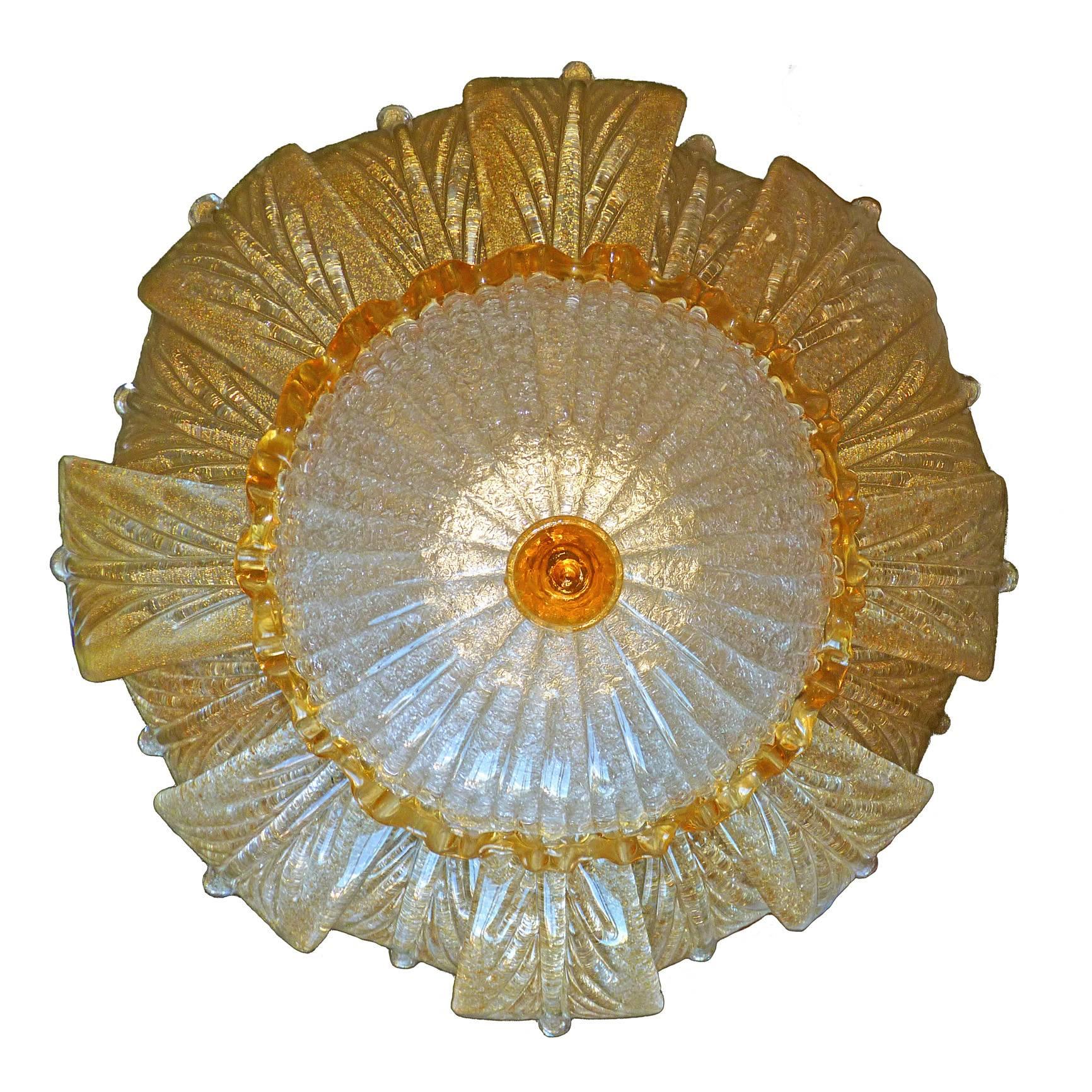 Gilt Impressive Luxury Barovier & Toso Gold Leaf Chandelier Venini Murano Amber Glass