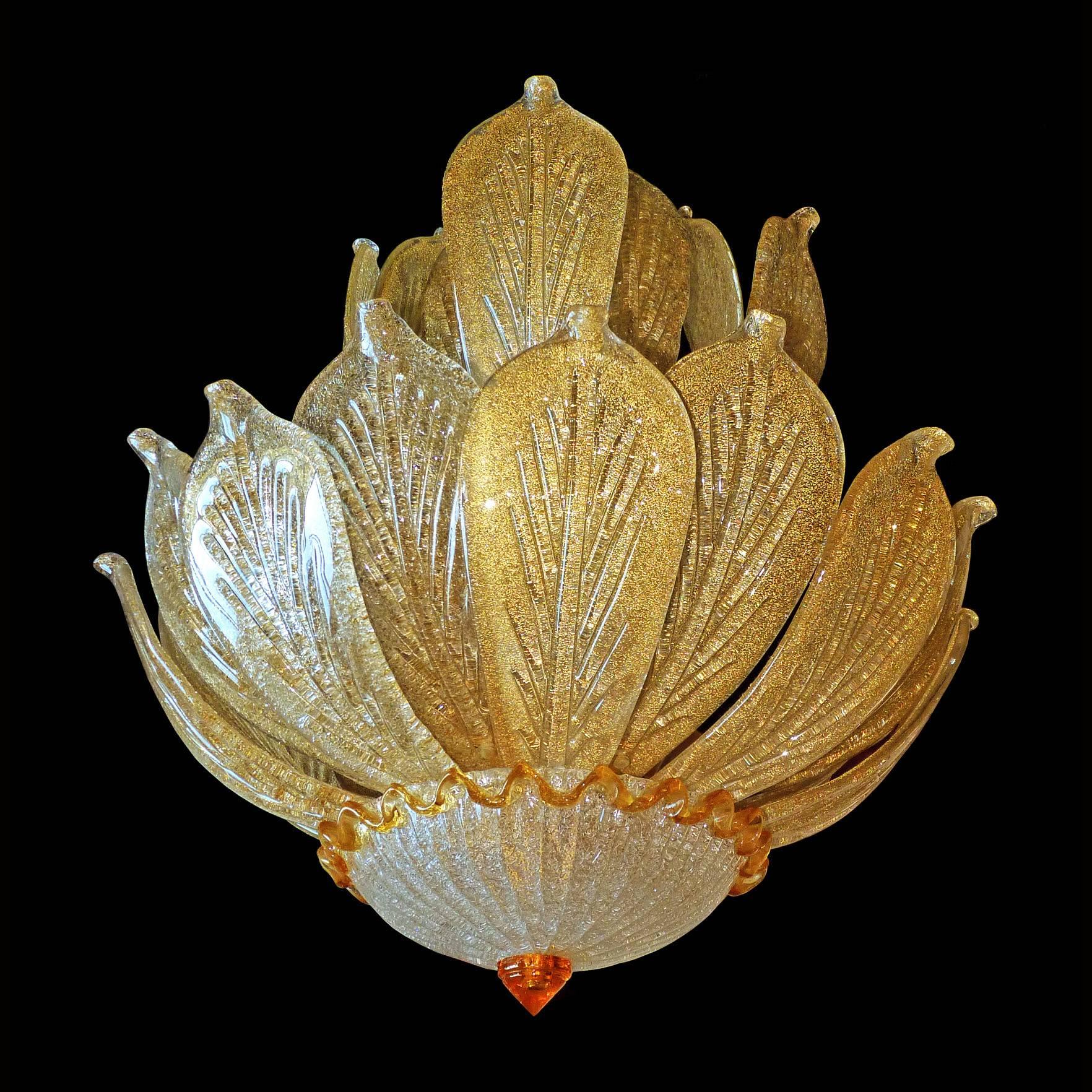20th Century Impressive Luxury Barovier & Toso Gold Leaf Chandelier Venini Murano Amber Glass