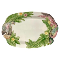Impressive Majolica Serving Platter with Handpainted Pheasant Designs