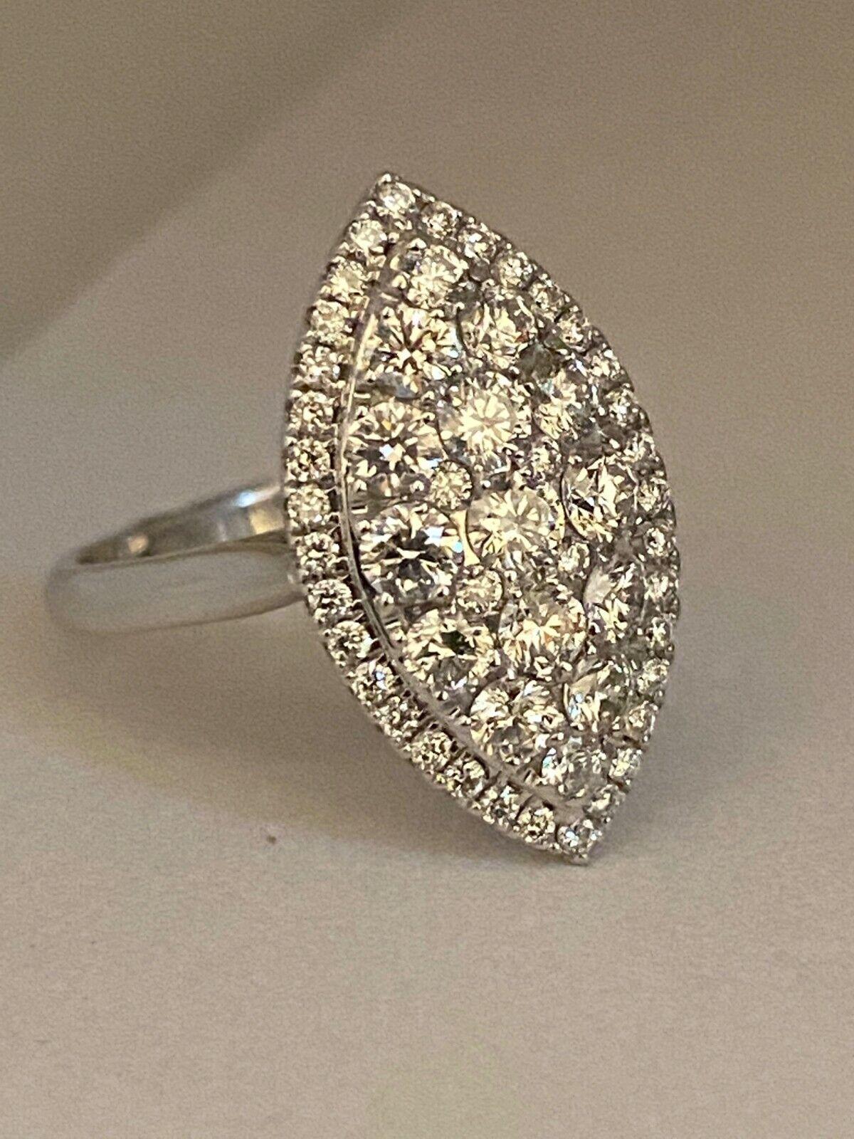 Modern Impressive Marquise Shaped 1.85ct approx. Diamond Cluster Ring in 18K White Gold For Sale
