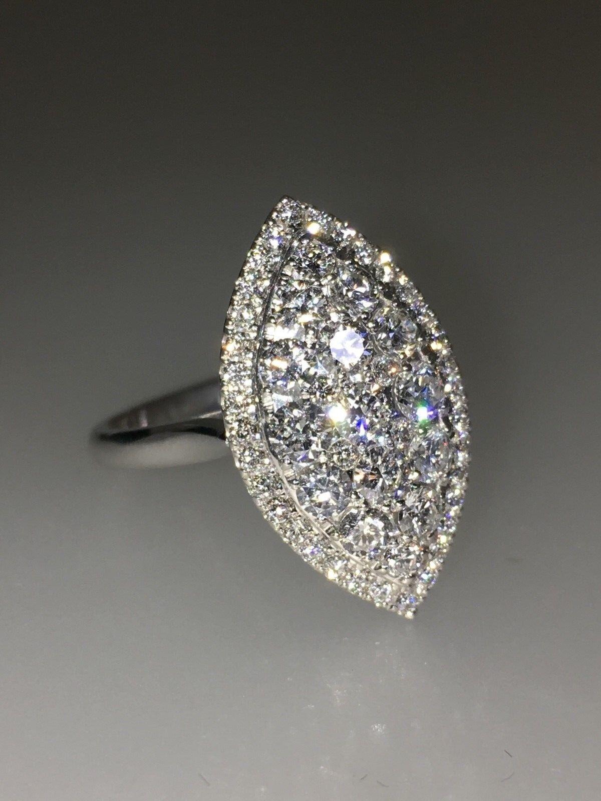 Round Cut Impressive Marquise Shaped 1.85ct approx. Diamond Cluster Ring in 18K White Gold For Sale