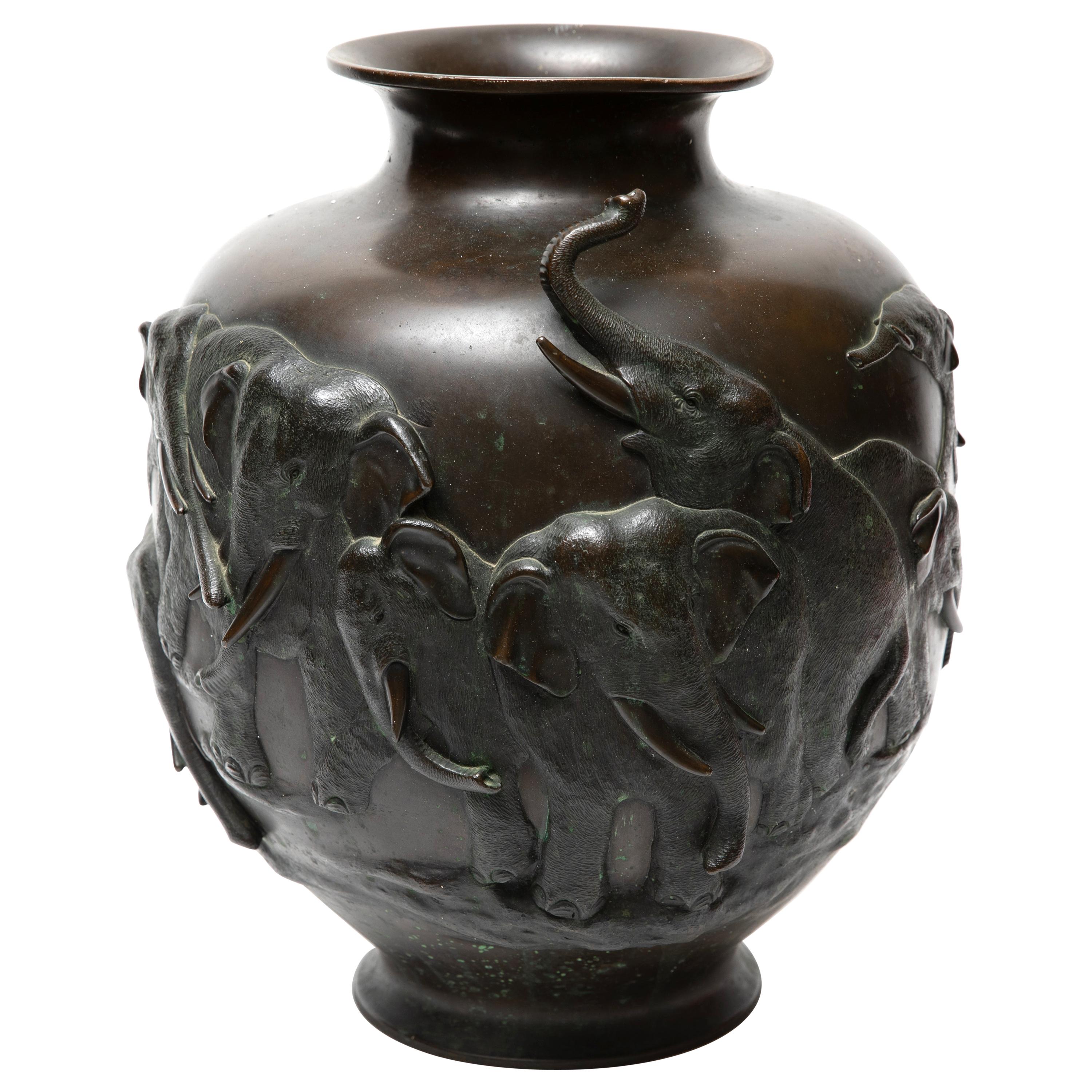 Impressive Meiji Japanese Bronze Baluster Jar