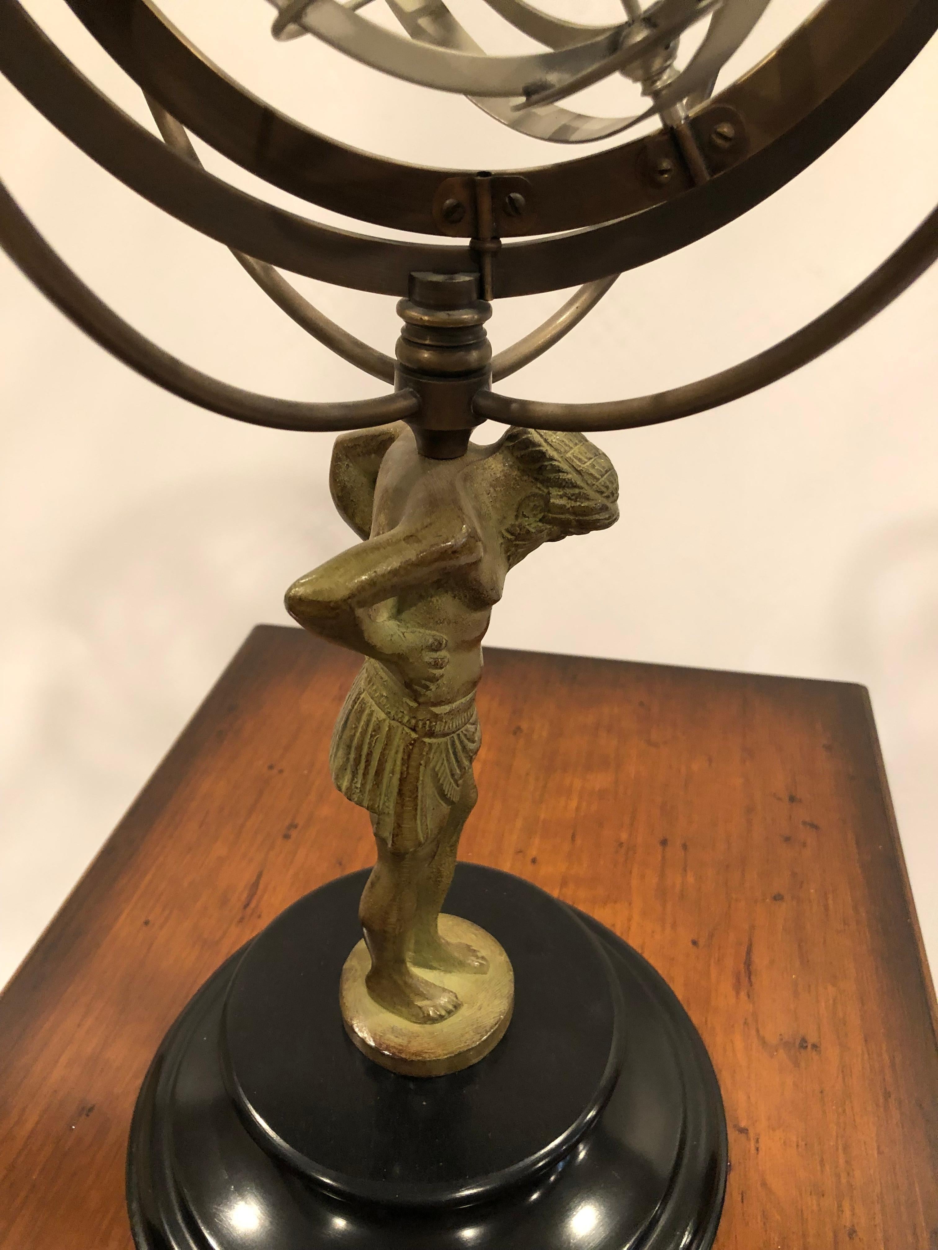 Impressive Metal Armillary Sculpture with Man and Globe on Shoulders For Sale 7