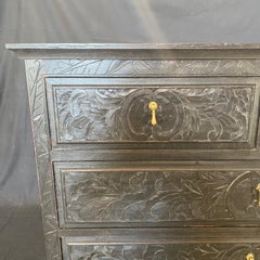 Impressive Meticulously Carved Ebony Chest of Drawers with Teardrop Pulls
