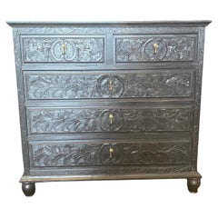 Impressive Meticulously Carved Ebony Chest of Drawers with Teardrop Pulls