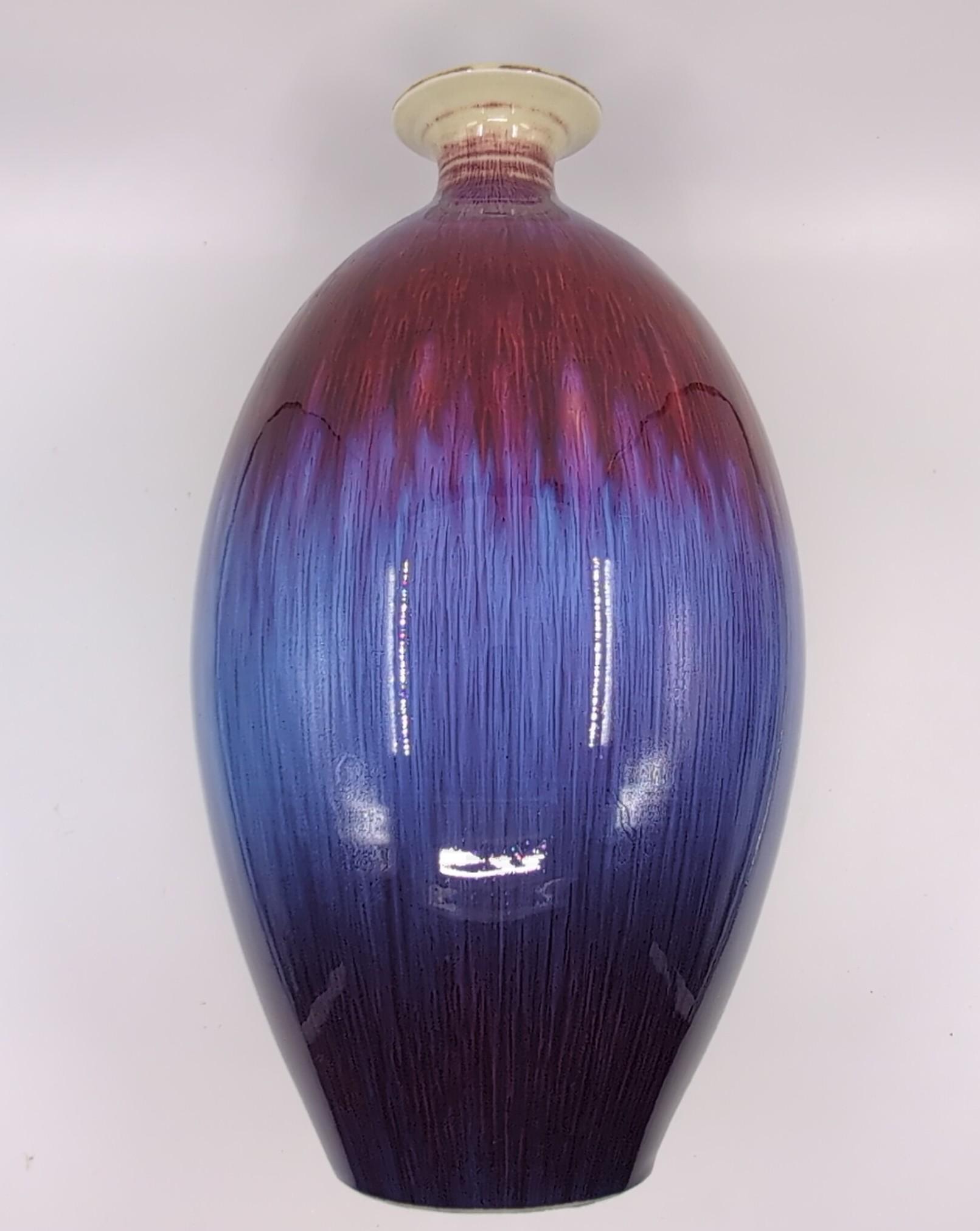 Exportation chinoise Impressionnant vase chinois à glaçure flambée du milieu du 20e siècle, marque Jingdezhen Jianguo en vente