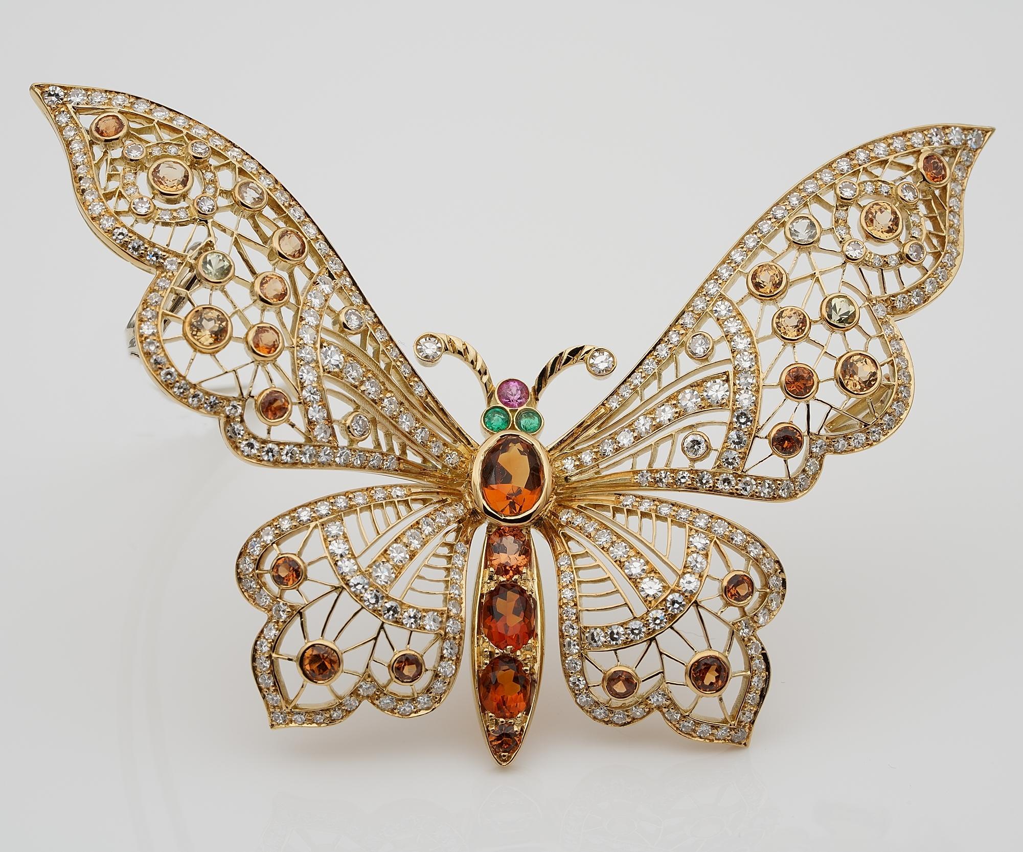 Contemporary Impressive Midcentury 5.20 Ct Madeira Citrine 5.20 Ct Diamond Butterfly Pendant