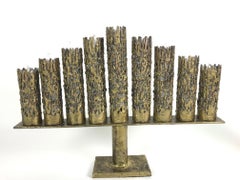 Impressive Mid-Century Modern Brutalist Style Brass Hanukkah Menorah Estate Find