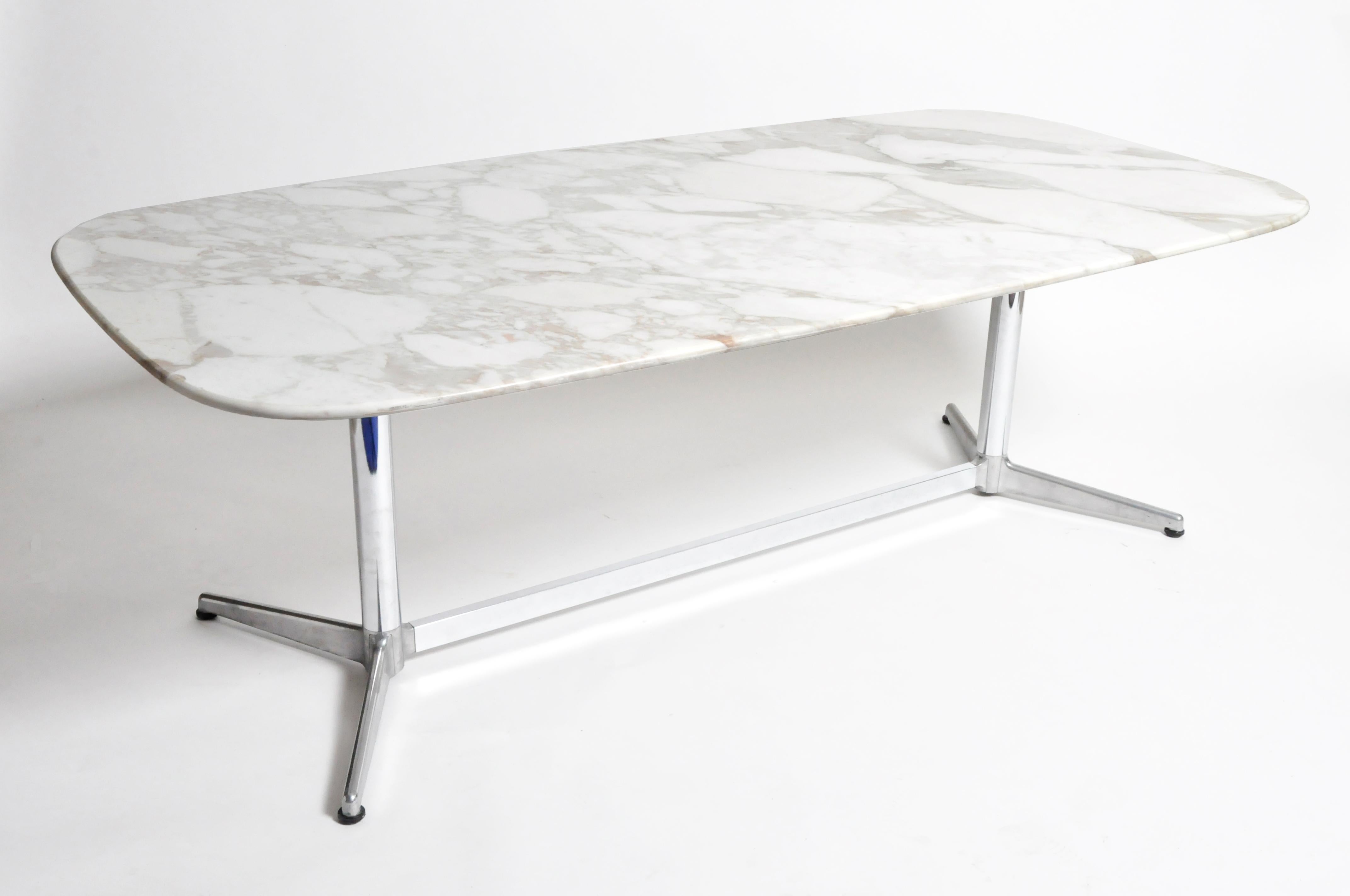 Chrome Impressive Mid-Century Modern Calacatta Marble Table in the Style of Eames 