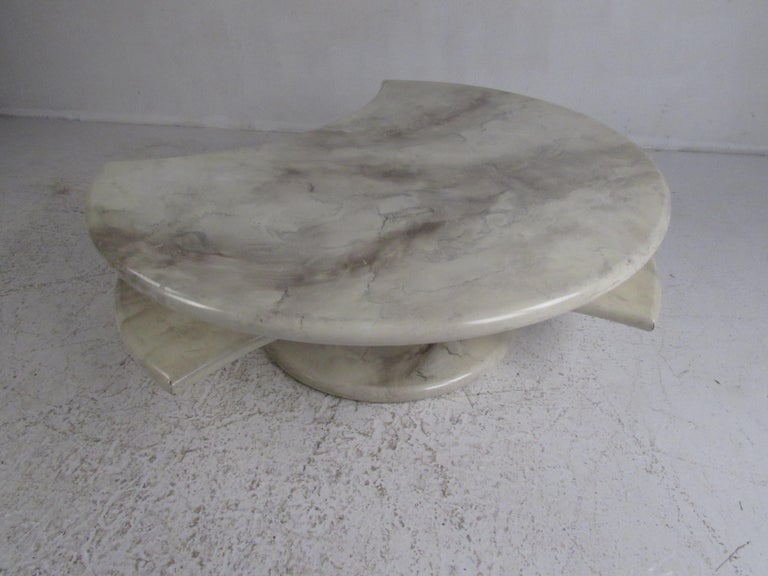 Impressive MidCentury Modern Faux Marble Swivel Top Coffee Table For