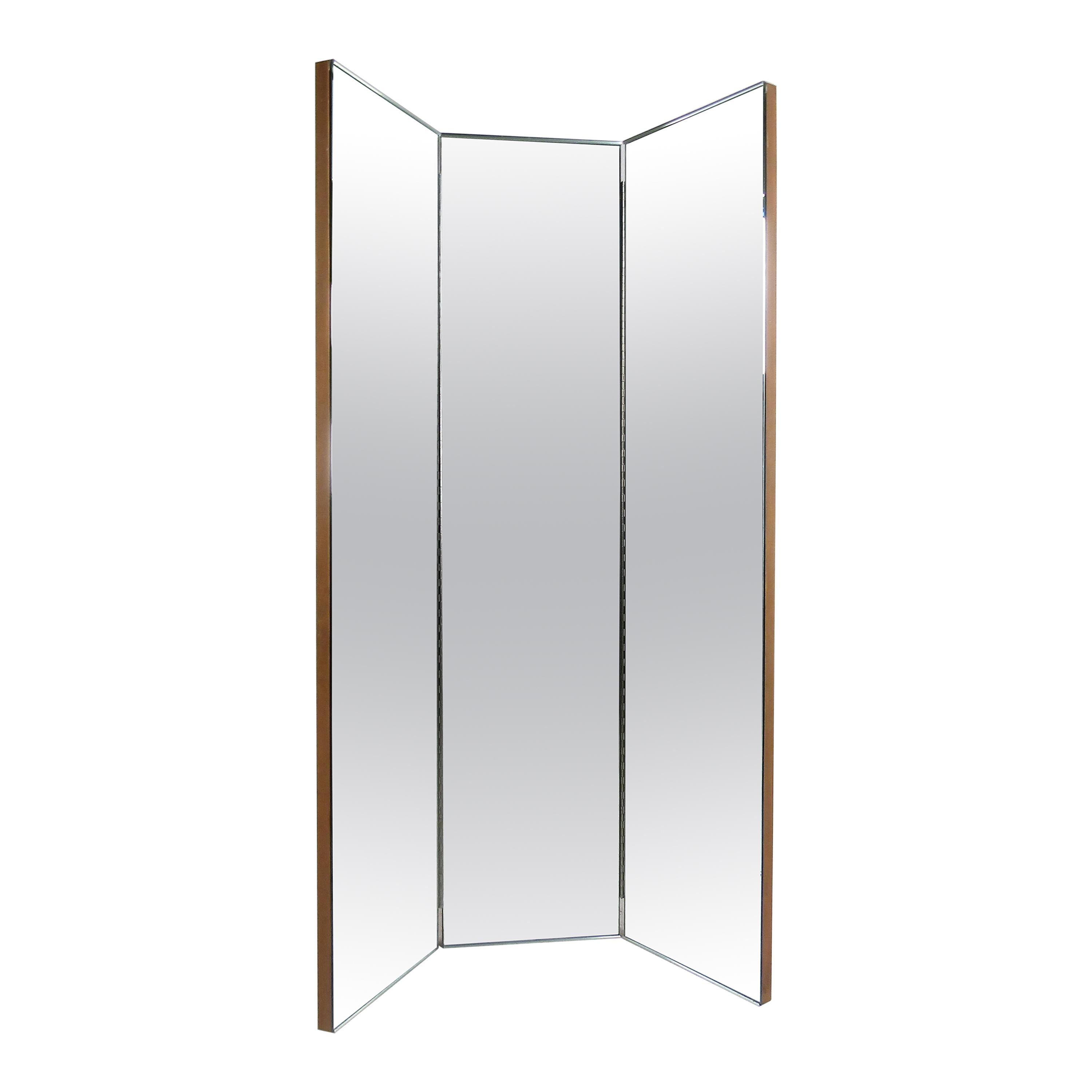 Impressive Mid-Century Modern Three Panel Mirrored Room Divider