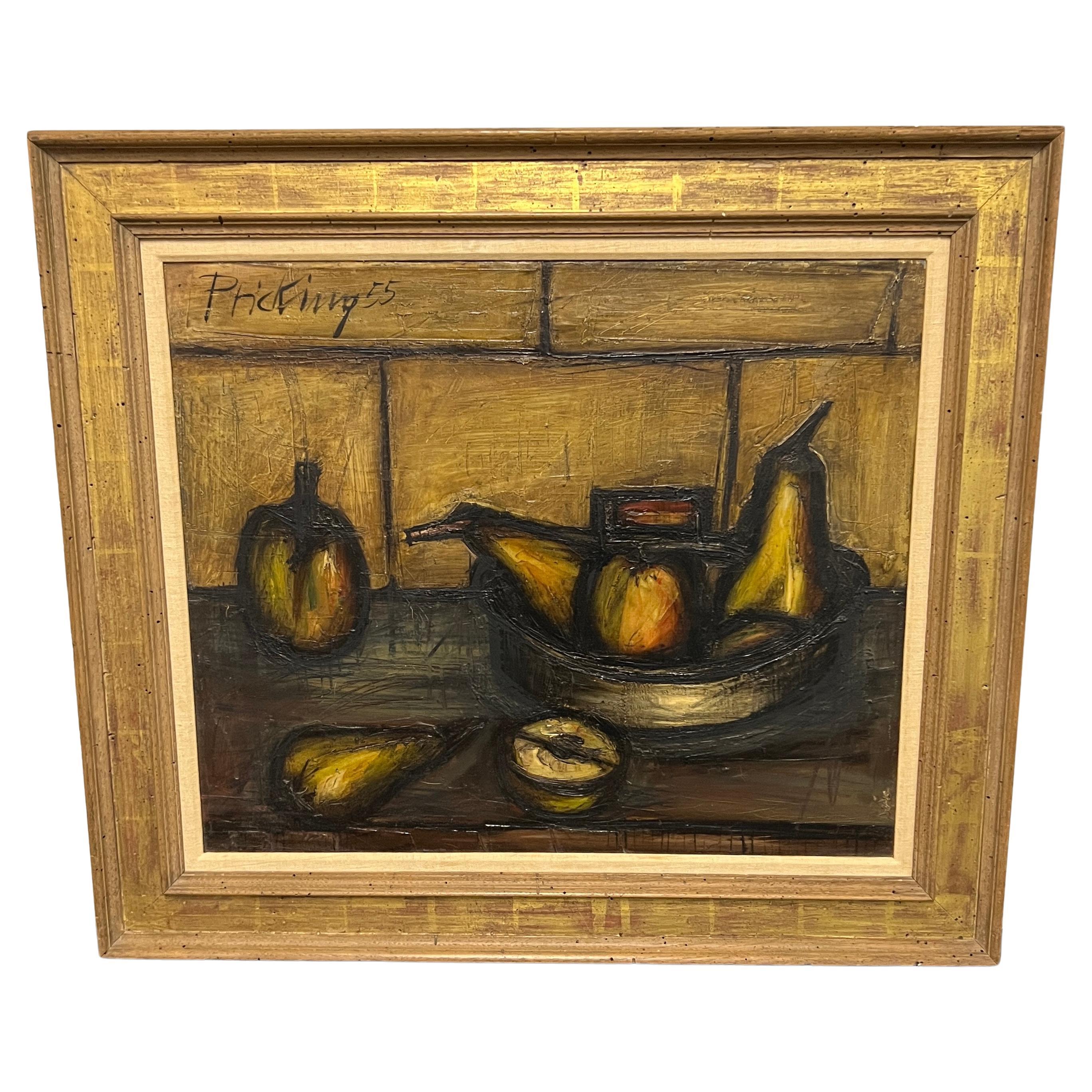 Impressive Mid-Century Still Life Painting by Franz Pricking dated 1955 For Sale