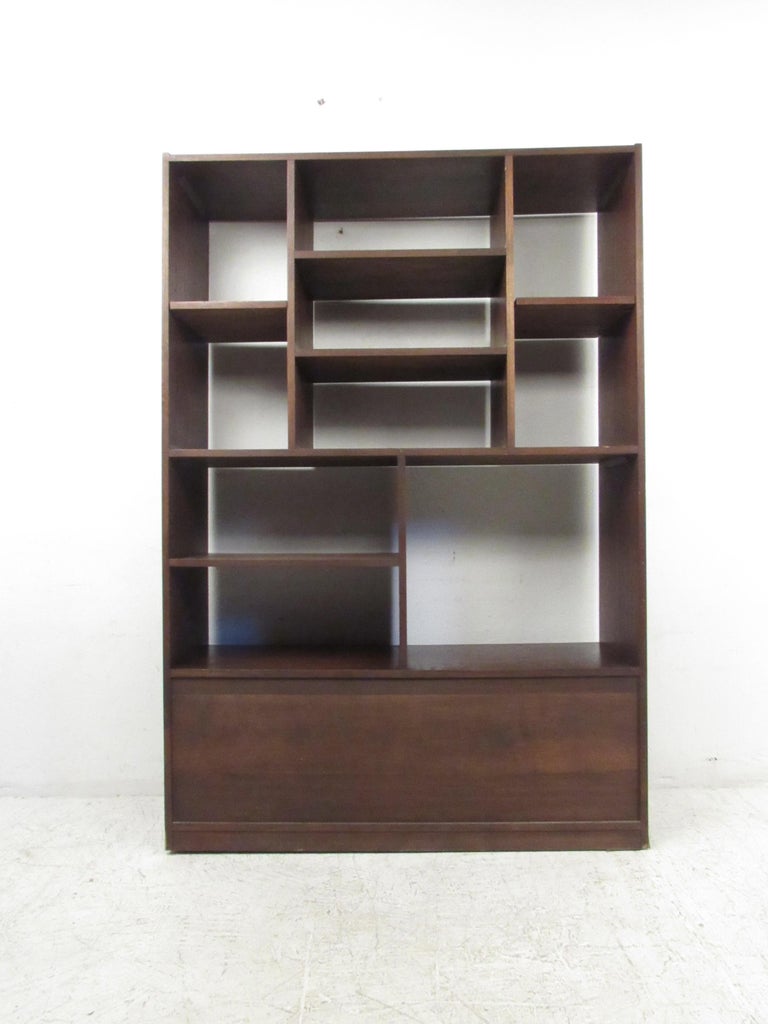 Impressive Midcentury Walnut Bookcase or Room Divider For Sale at 1stDibs