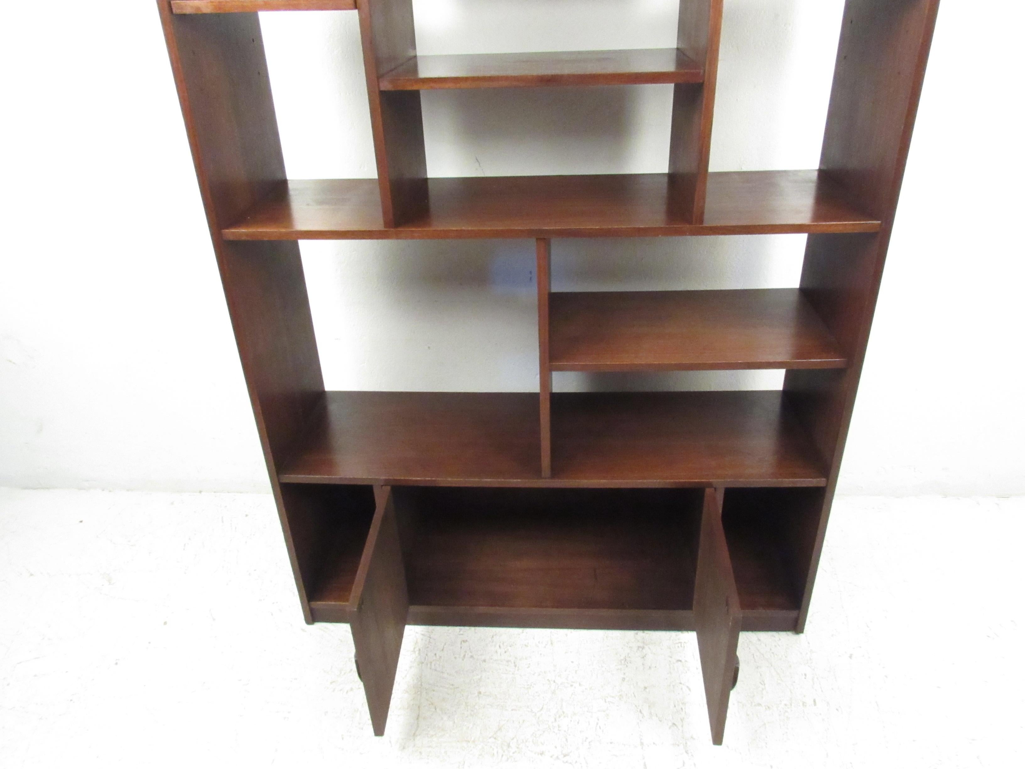 Impressive Midcentury Walnut Bookcase or Room Divider 1