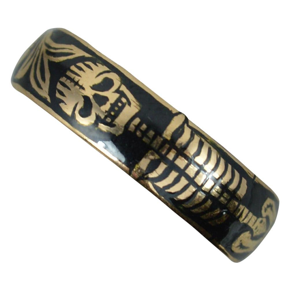 Impressive Momento Mori 22 Carat Gold and Enamel Skull Ring