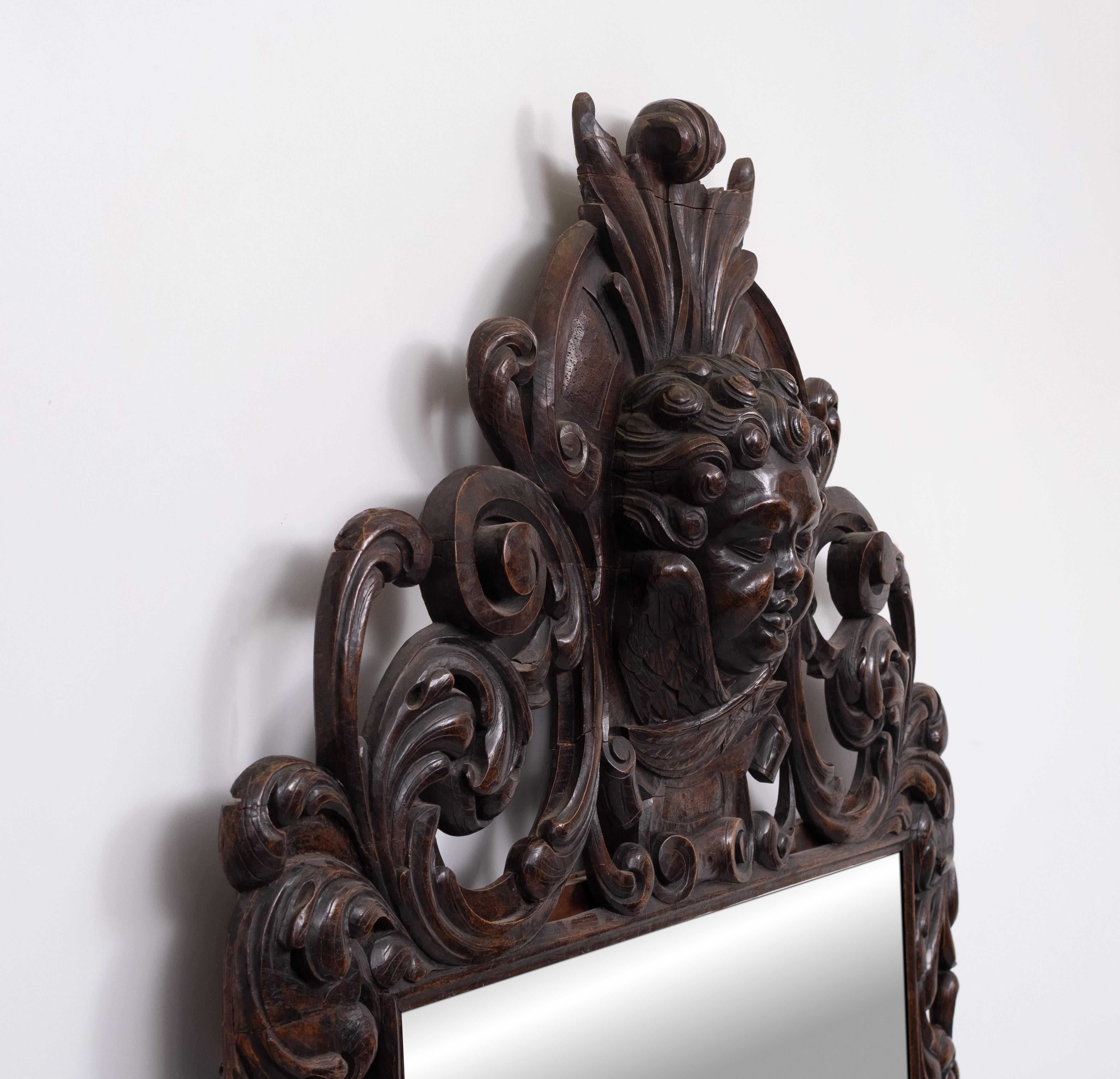 Impressive  Monumental 18 Century  Antique  Cherub Oak  mirror  Holland in vendita 7
