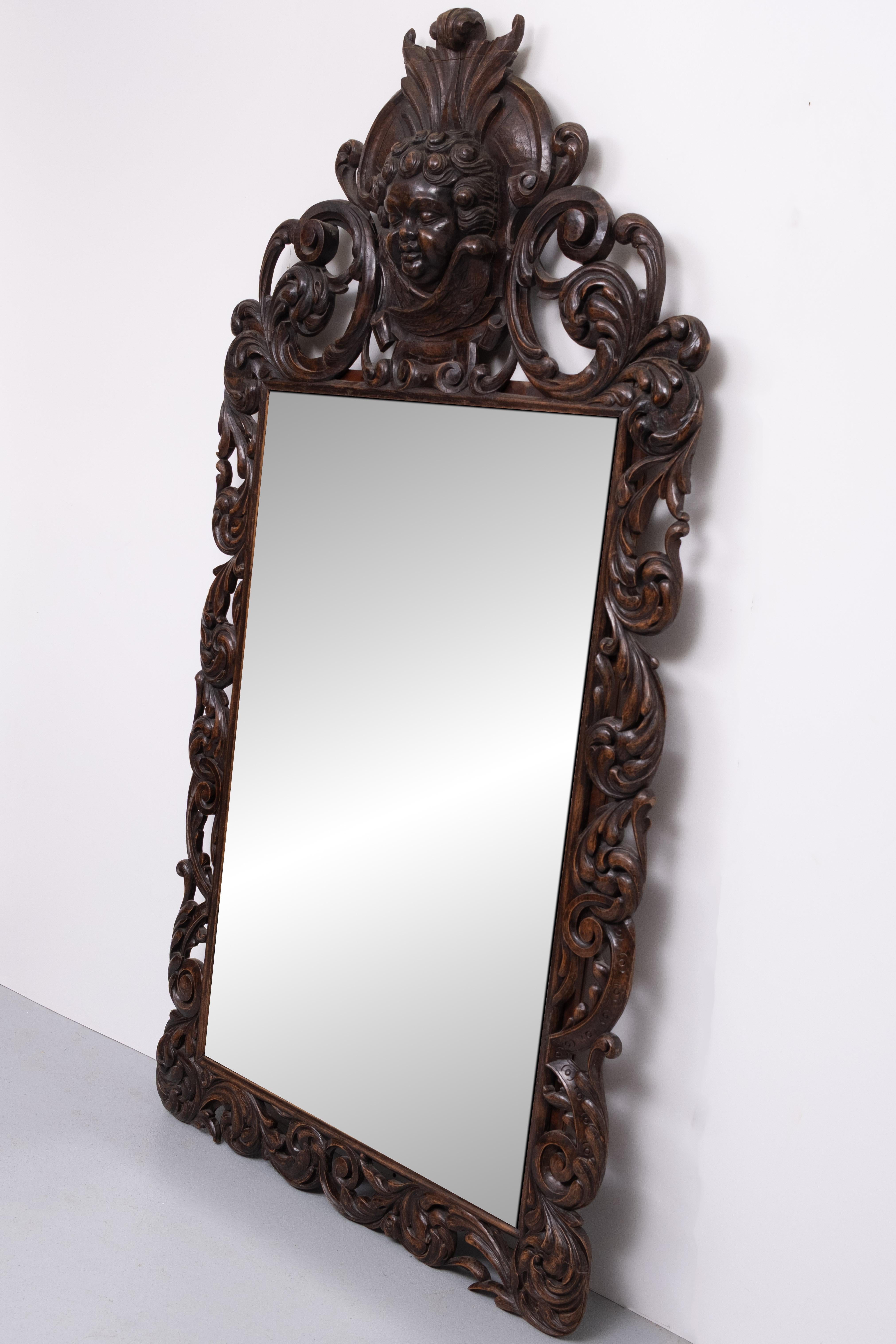 Rococò Impressive  Monumental 18 Century  Antique  Cherub Oak  mirror  Holland in vendita