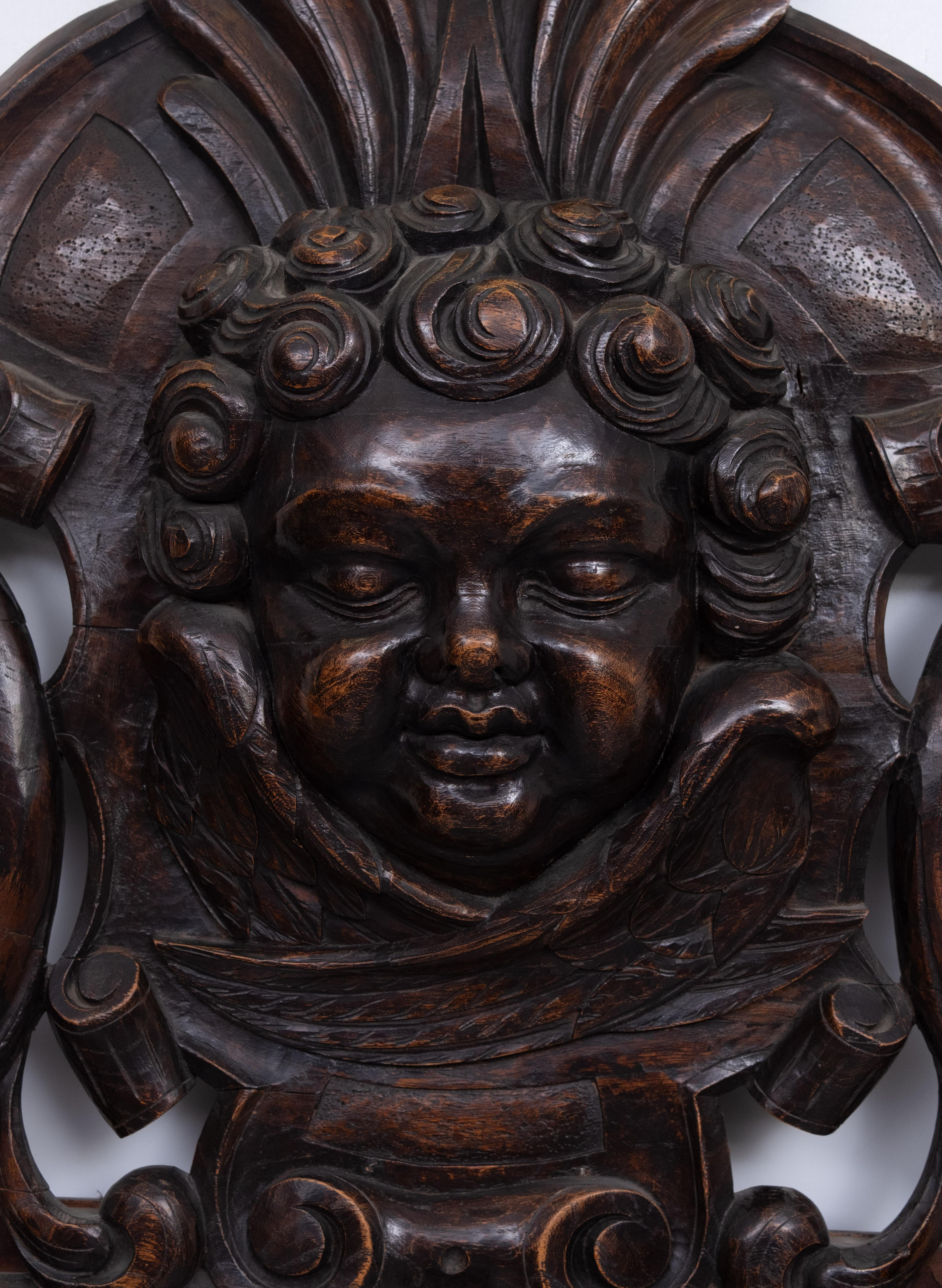 Quercia Impressive  Monumental 18 Century  Antique  Cherub Oak  mirror  Holland in vendita