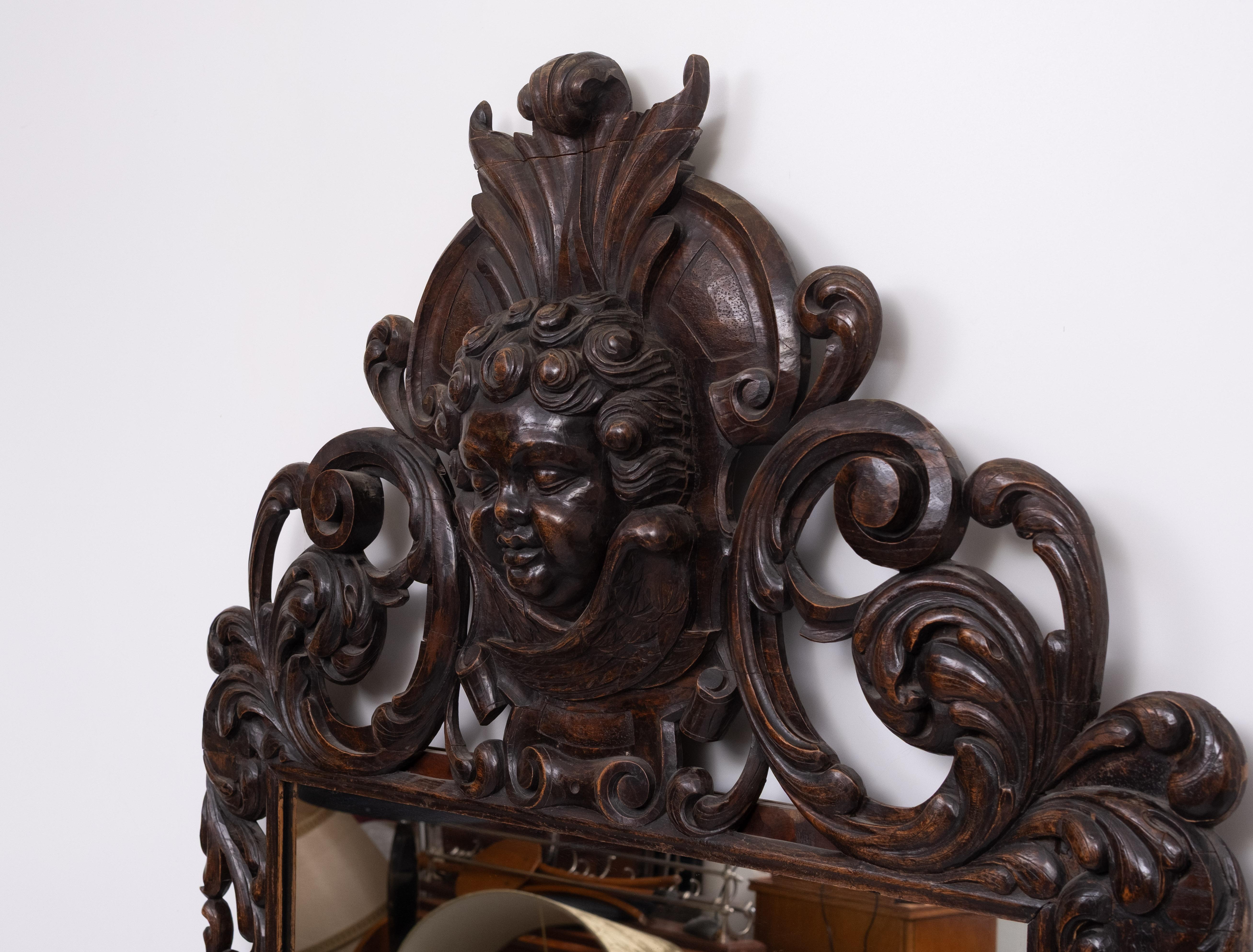 Impressive  Monumental 18 Century  Antique  Cherub Oak  mirror  Holland in vendita 1