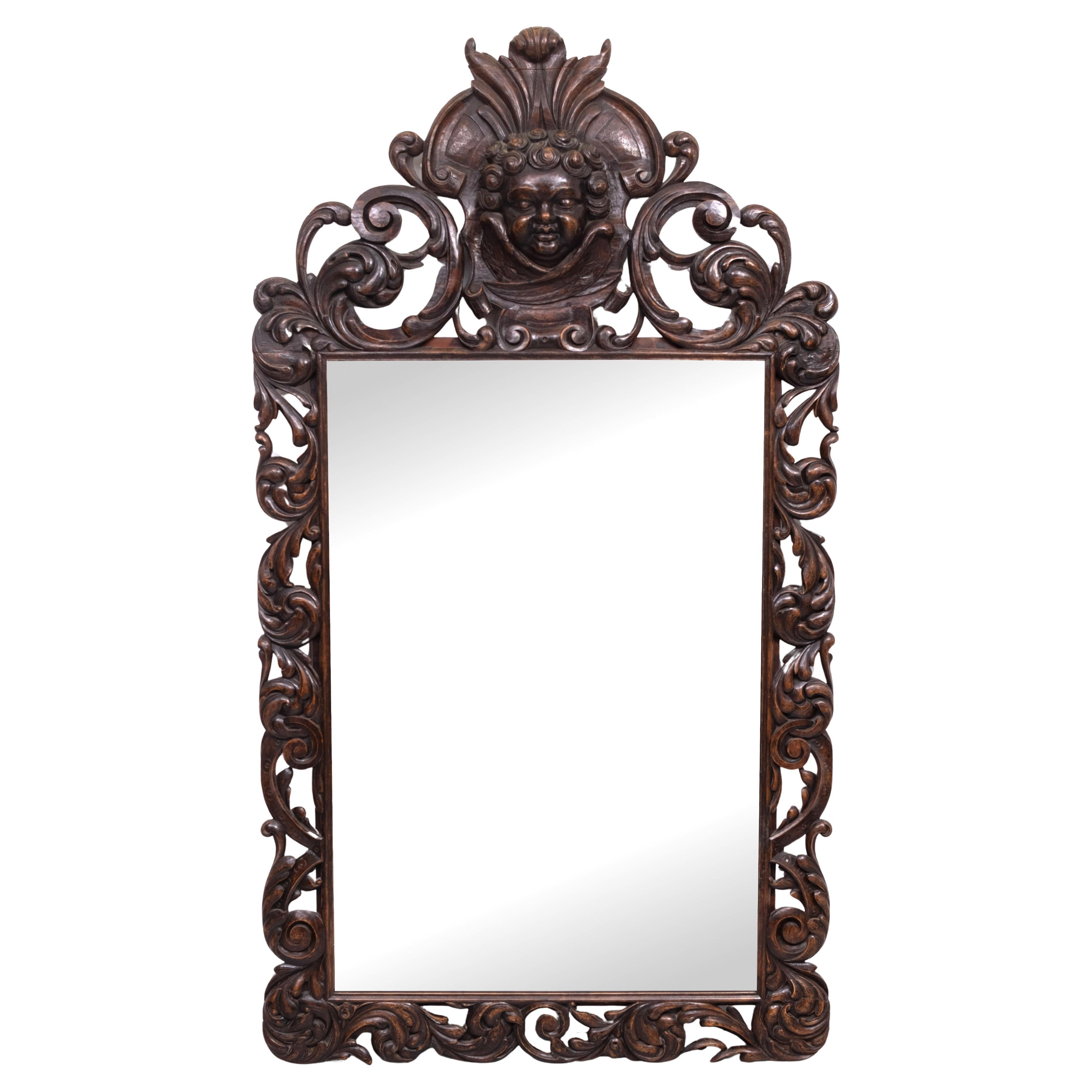 Impressive  Monumental 18 Century  Antique  Cherub Oak  mirror  Holland in vendita