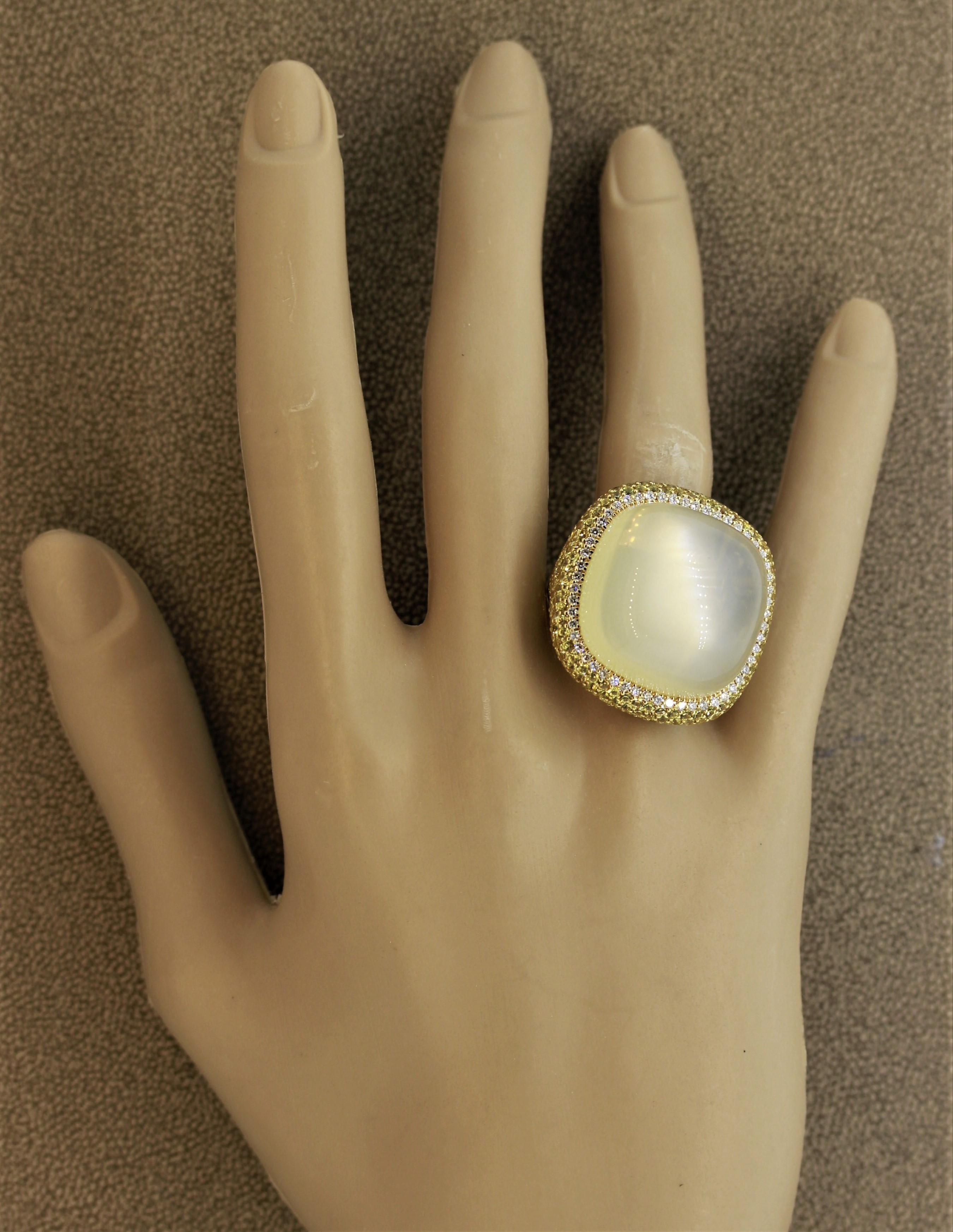 Impressive Moonstone Diamond Yellow Sapphire Gold Cocktail Ring For Sale 6