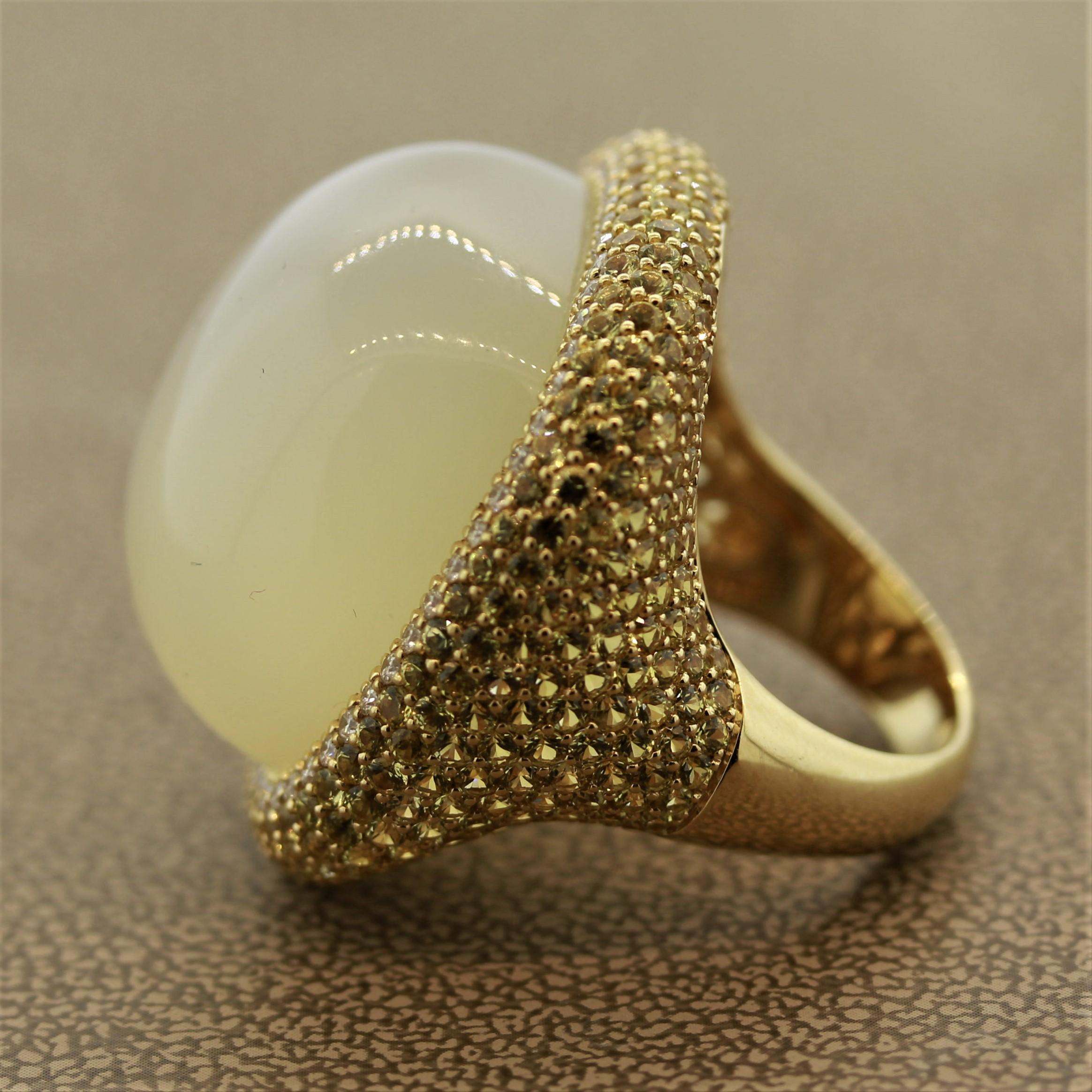 Impressive Moonstone Diamond Yellow Sapphire Gold Cocktail Ring In New Condition For Sale In Beverly Hills, CA