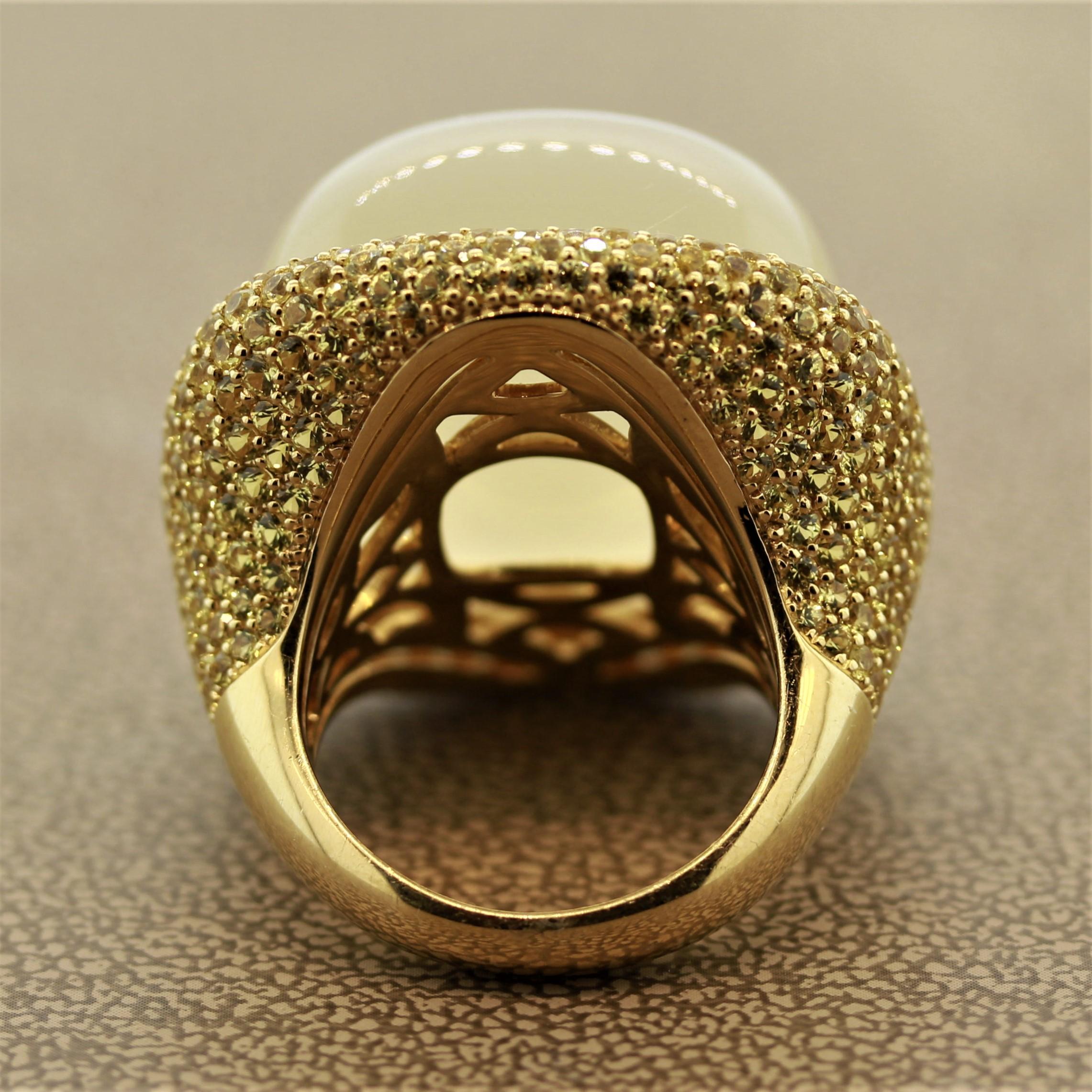 Women's Impressive Moonstone Diamond Yellow Sapphire Gold Cocktail Ring For Sale