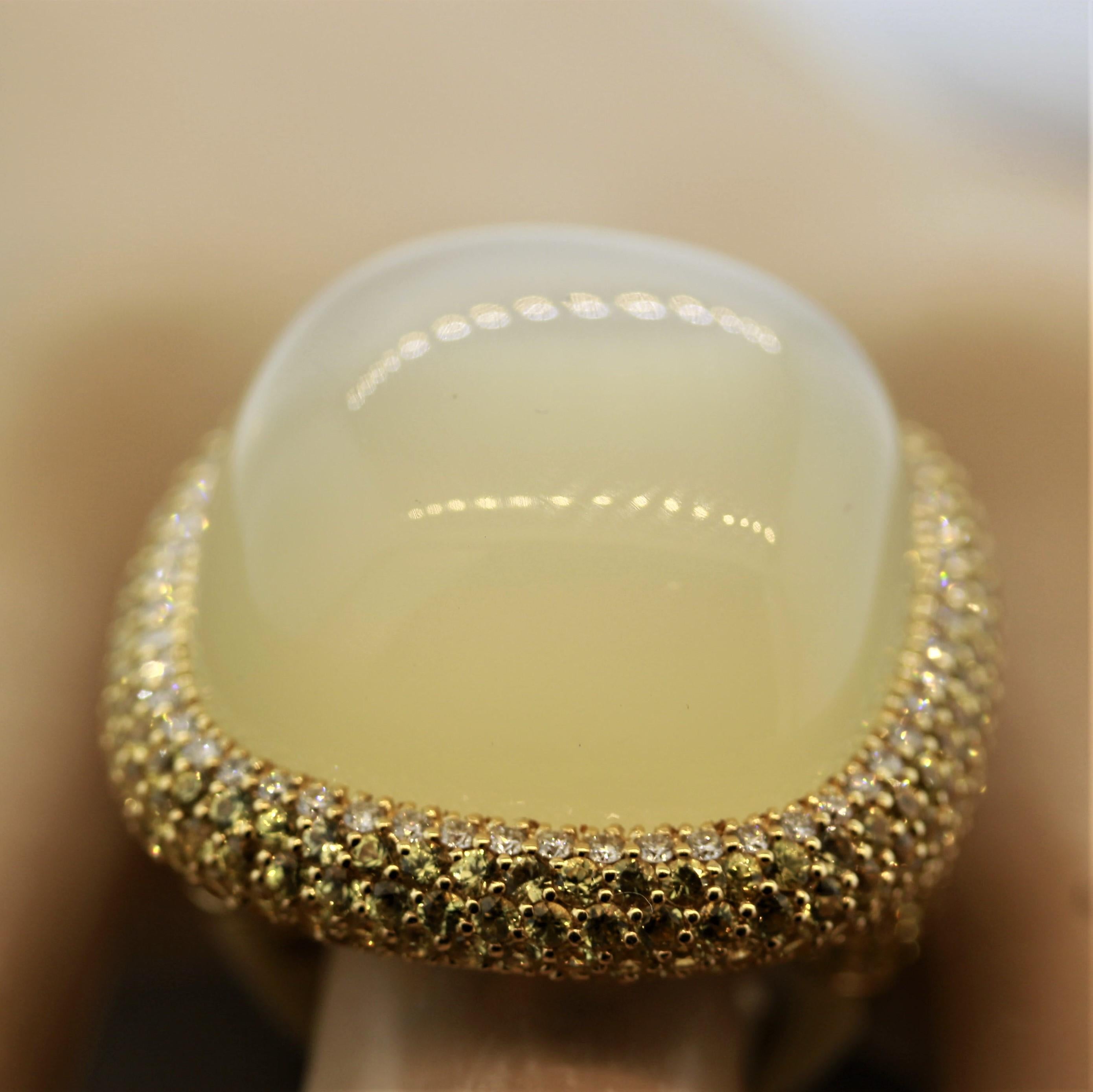Impressive Moonstone Diamond Yellow Sapphire Gold Cocktail Ring For Sale 4