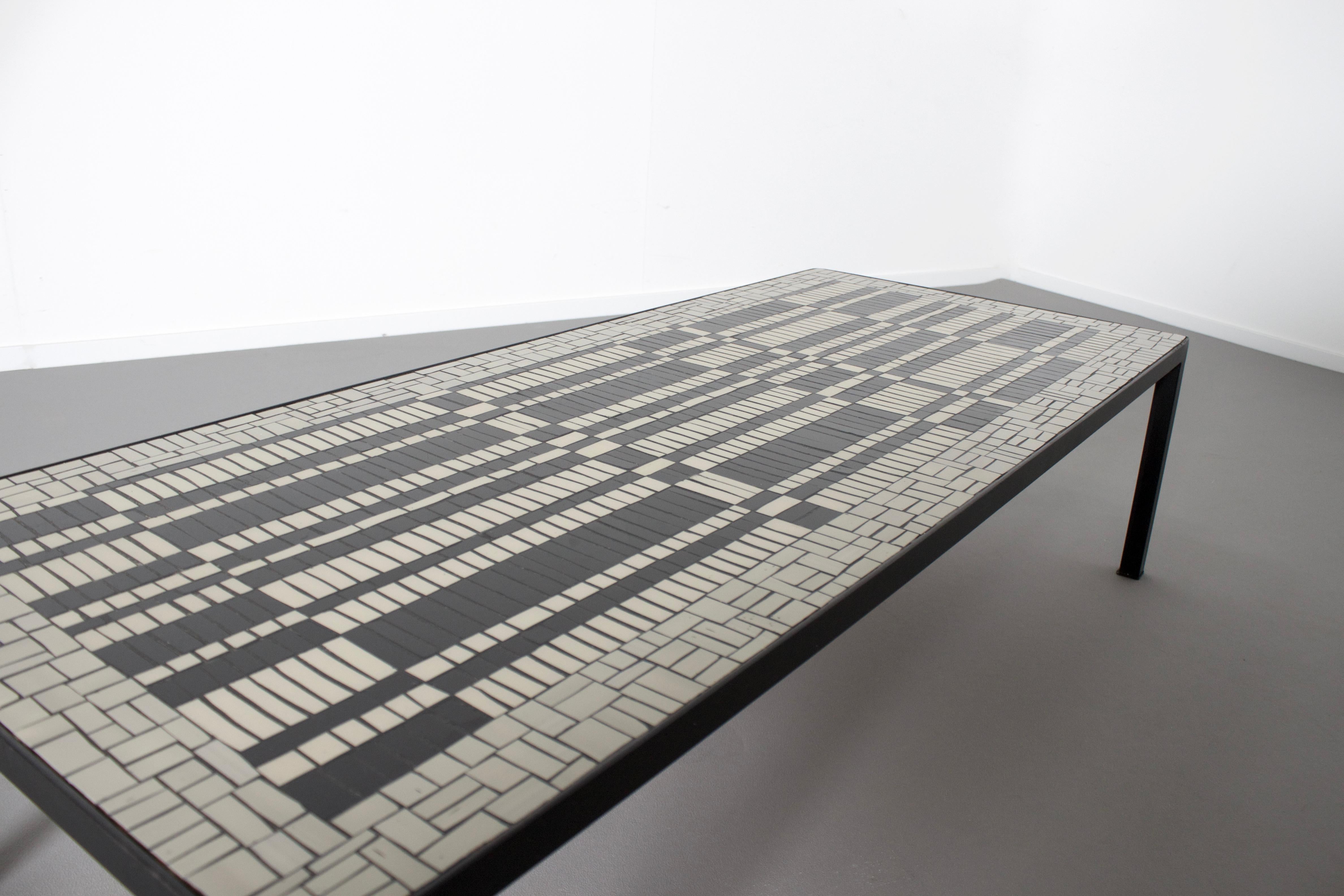 German Impressive Mosaic Black & White Tile Coffee Table by Berthold Müller, 1960s