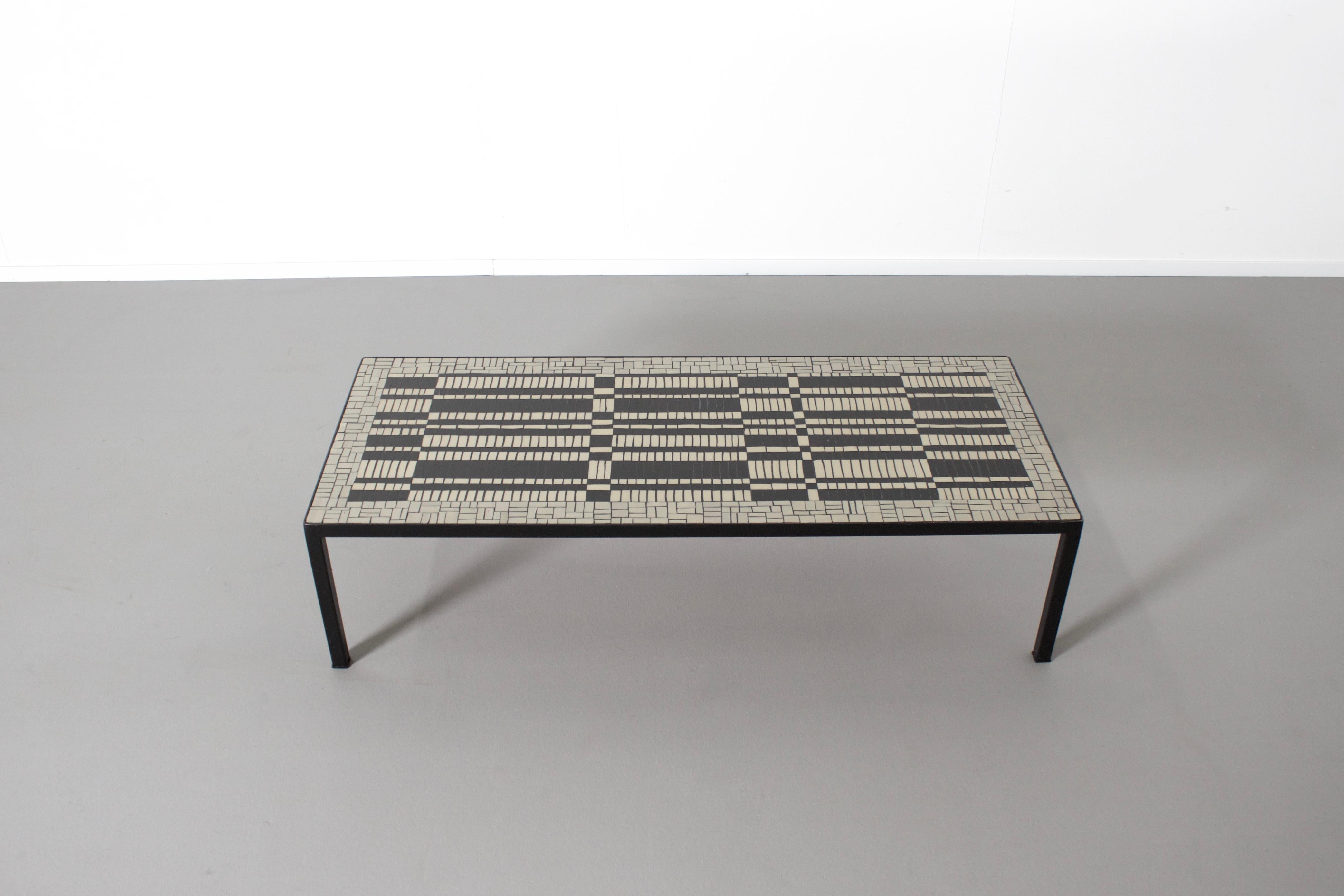Impressive Mosaic Black & White Tile Coffee Table by Berthold Müller, 1960s In Good Condition In Echt, NL
