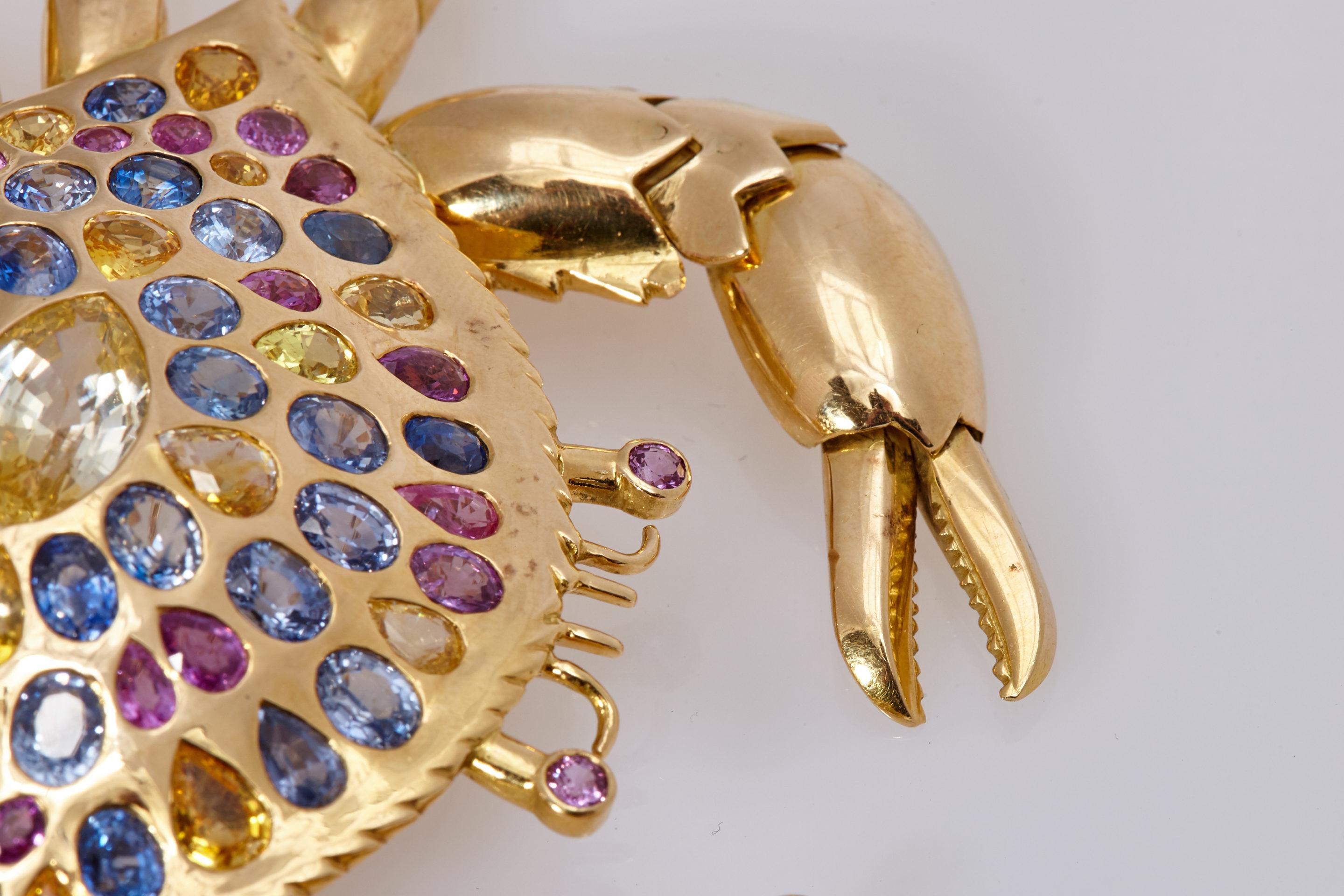 Impressive Multi-Color Sapphire Crab Brooch In Good Condition For Sale In New York, NY