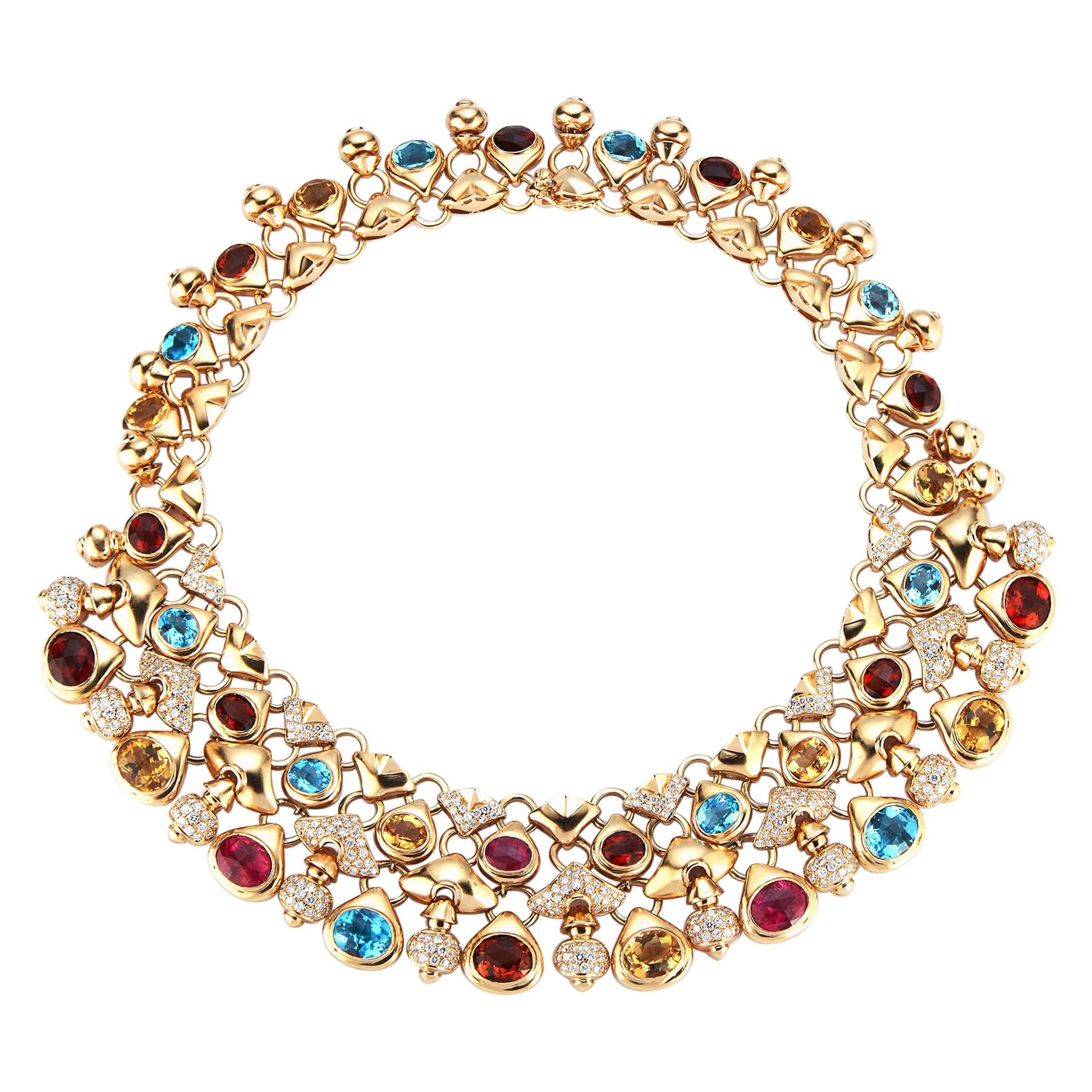 Impressive Multi Gem and Diamond Gold Necklace by Moussaieff
