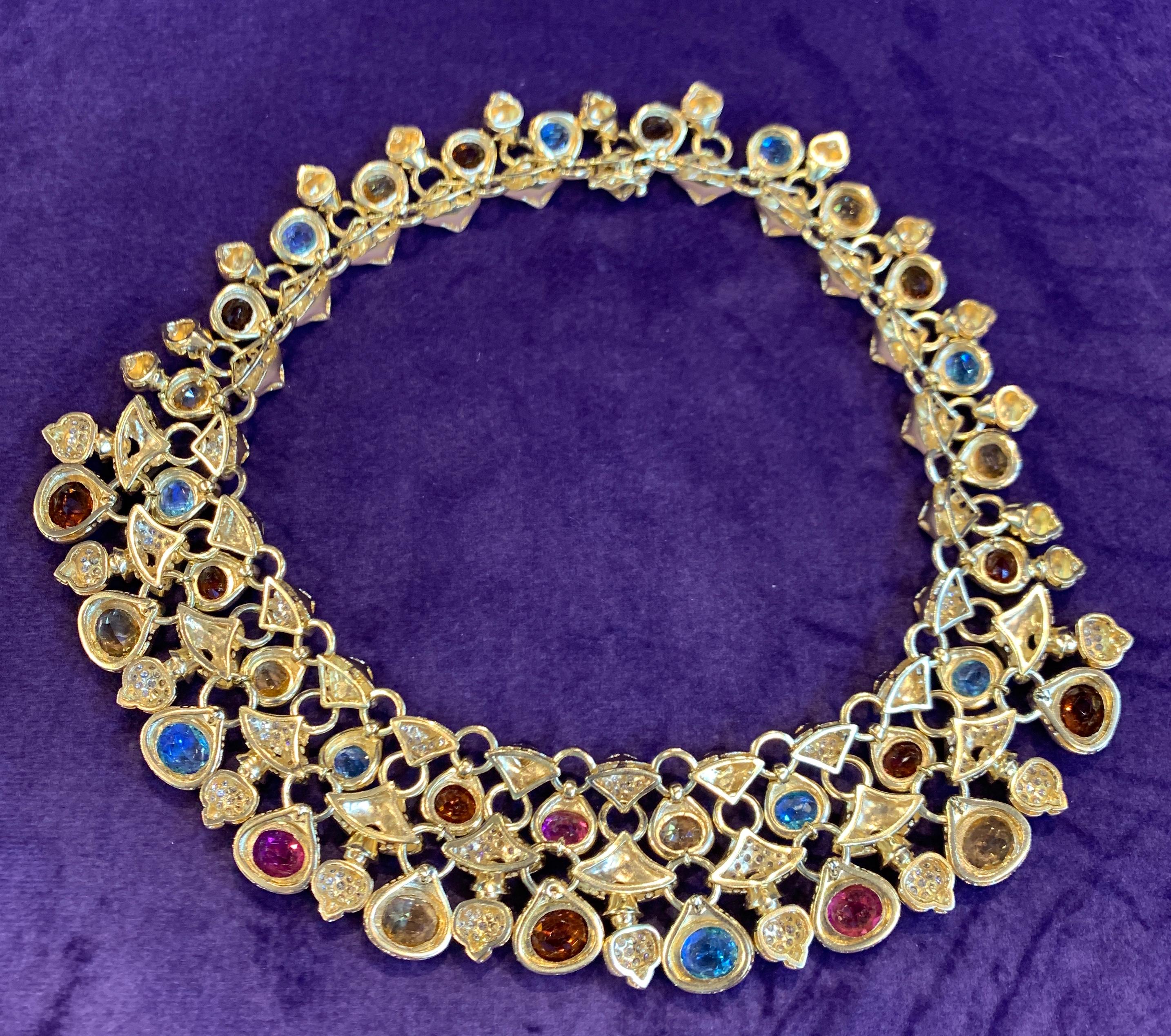 Impressive Multi Gem and Diamond Gold Necklace by Moussaieff In Excellent Condition In New York, NY