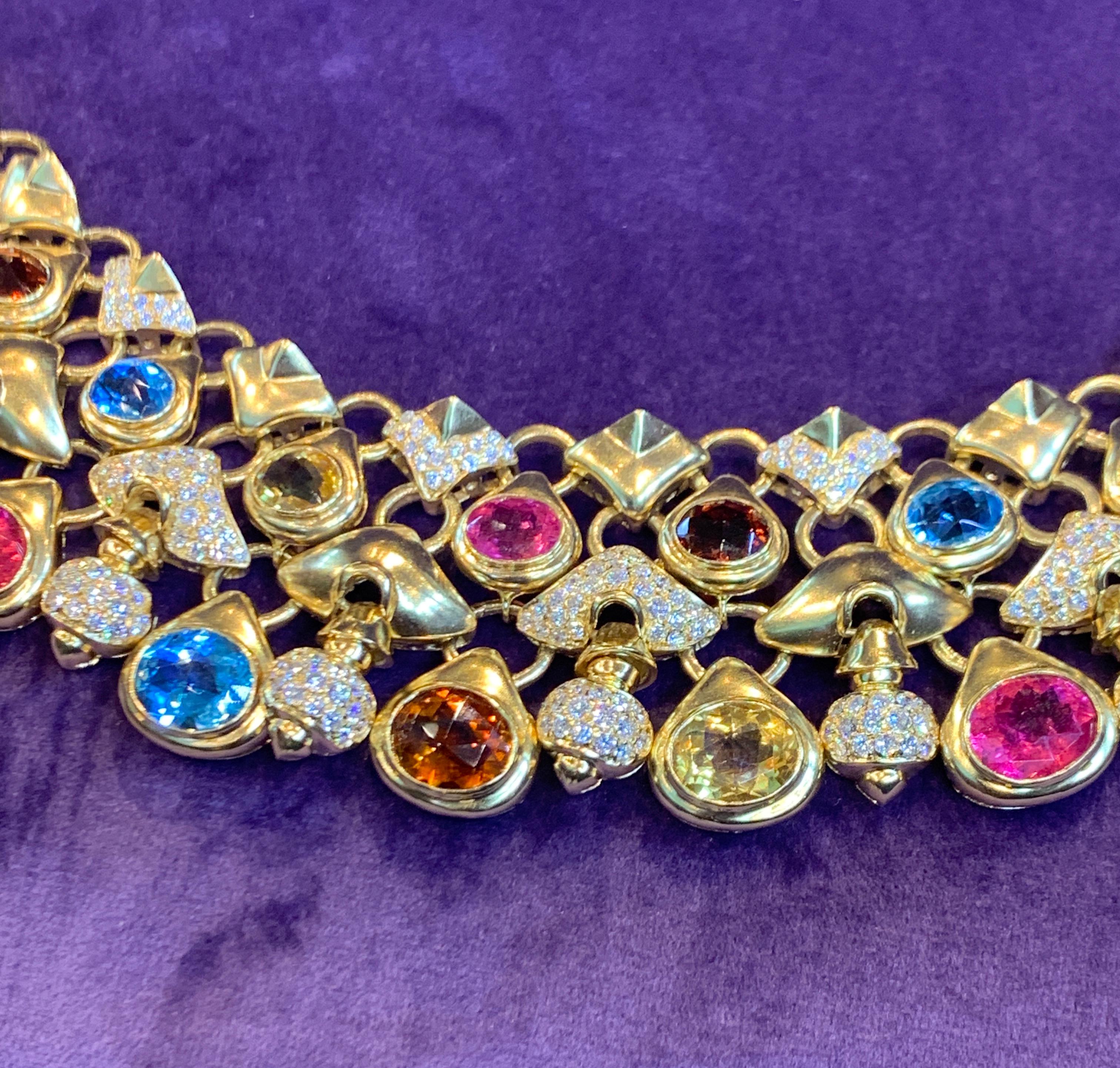 Women's Impressive Multi Gem and Diamond Gold Necklace by Moussaieff